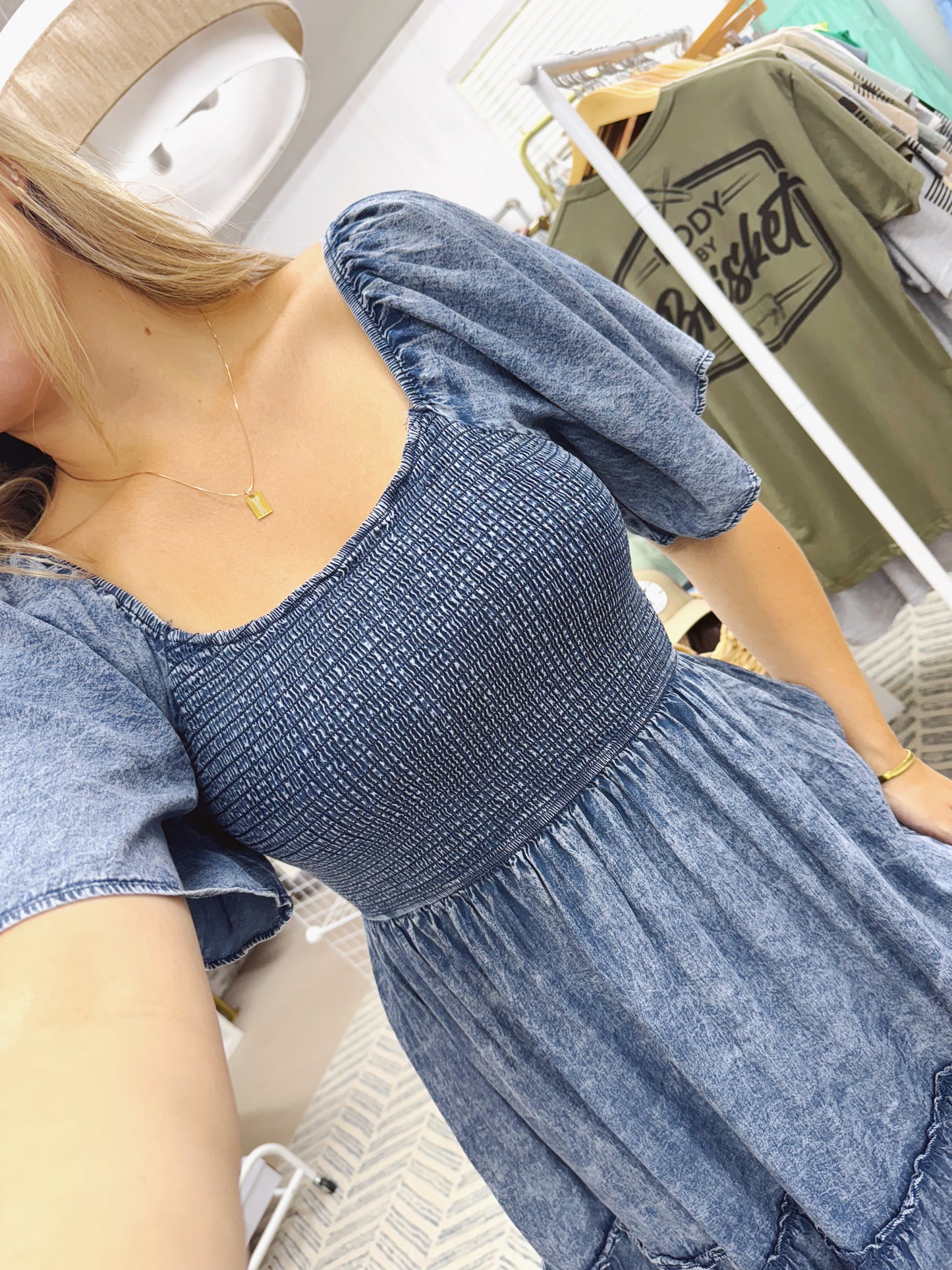The Lainey | Washed Denim Smocked Dress