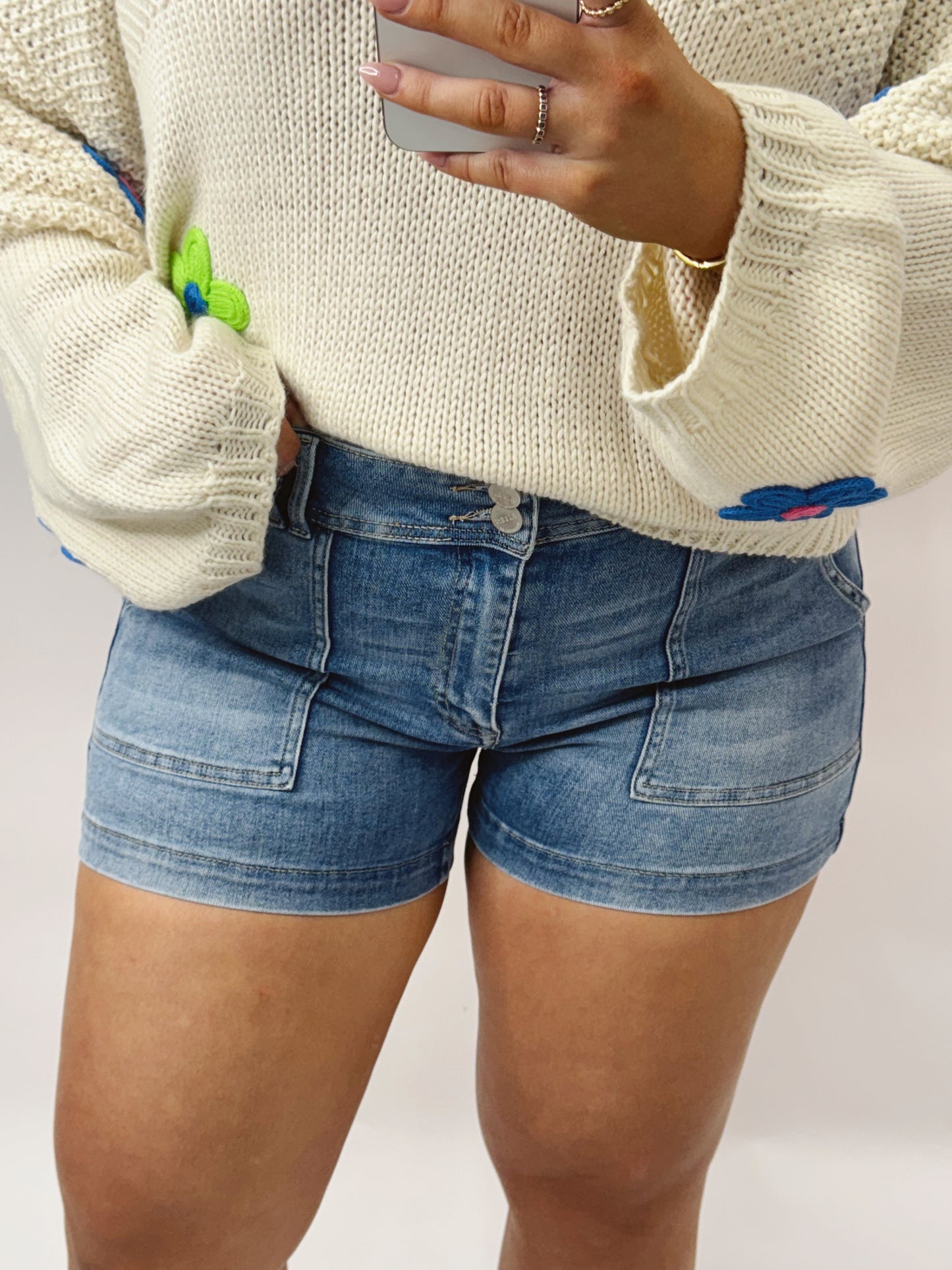 High Rise Pocket Shorts | Light Wash