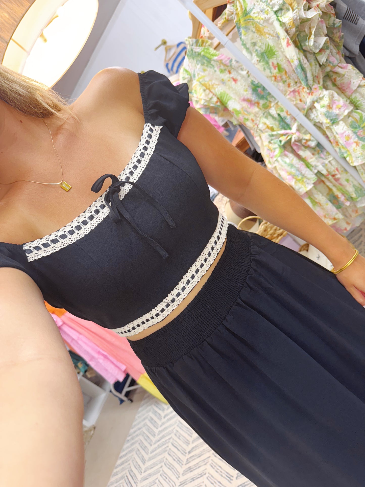 The Sharla | Black Lace Trim Skirt Set