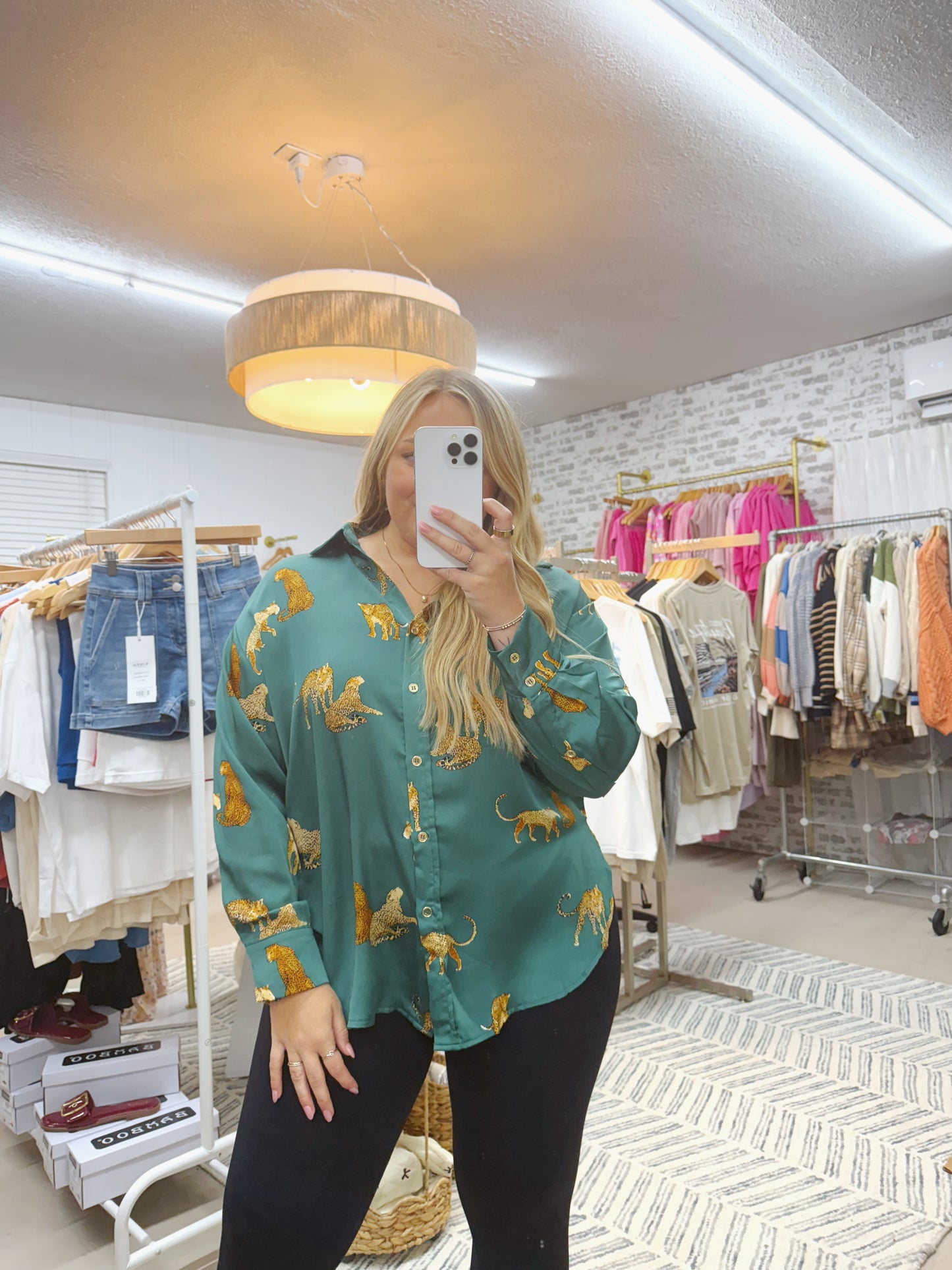 The Jaclyn | Hunter Green Leopard Button Up