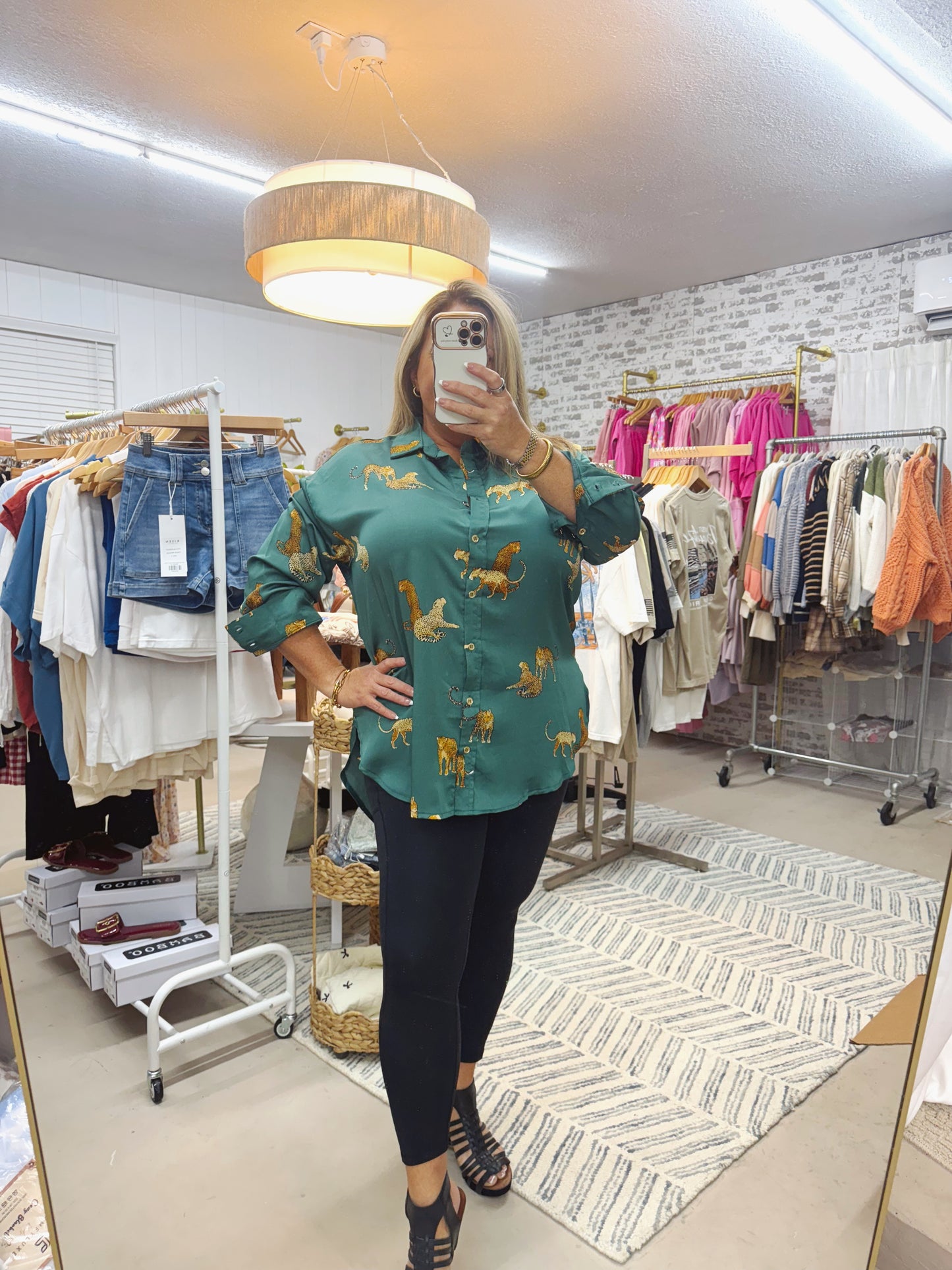 The Jaclyn | Hunter Green Leopard Button Up
