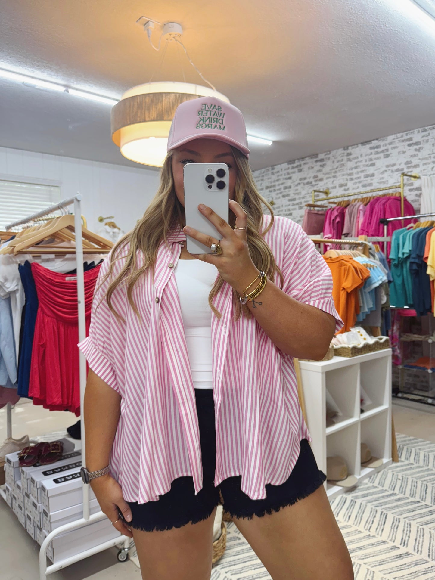 The Jaylen | Pink Striped Button Up