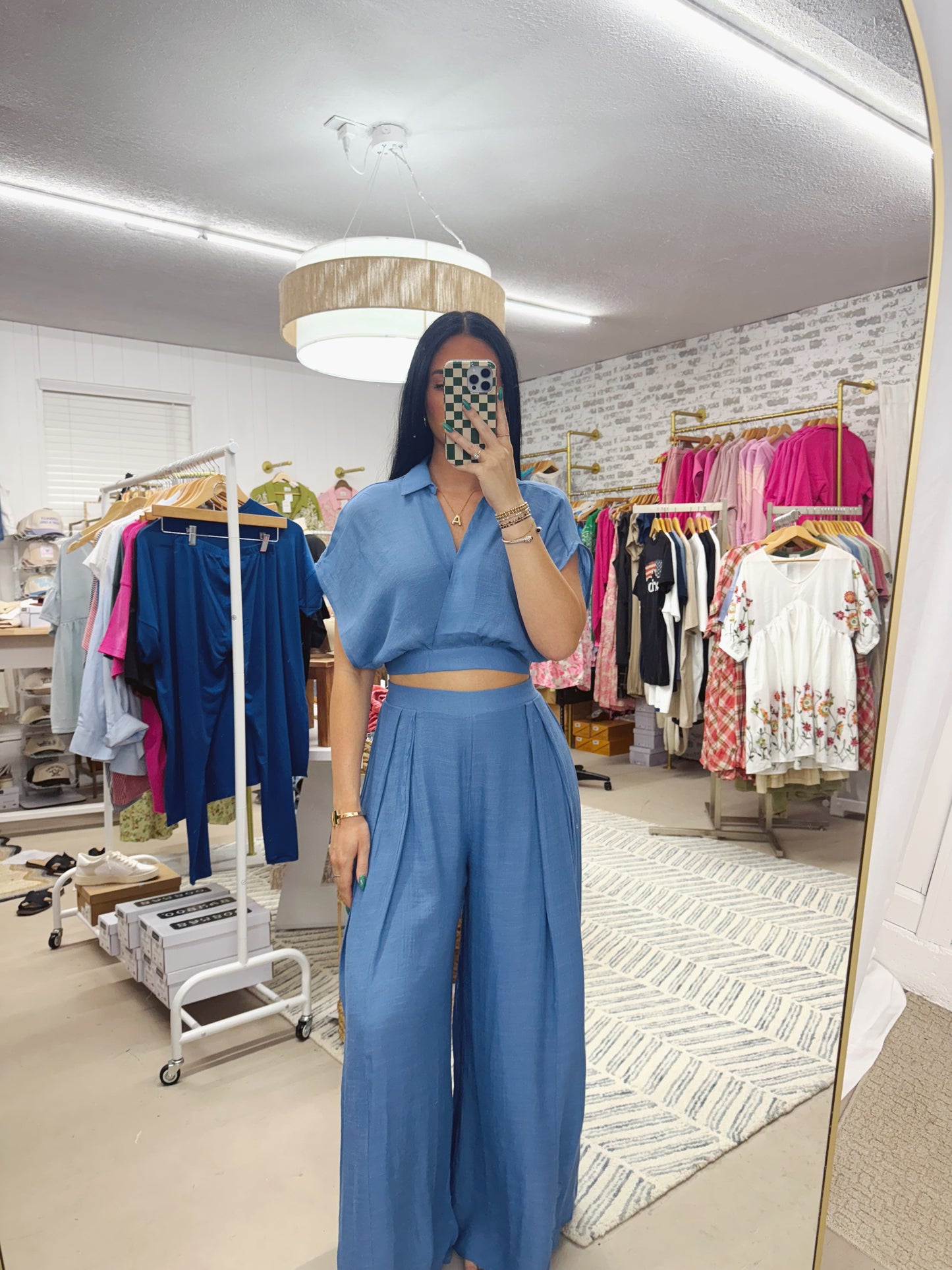 The Bree | Blue Pleated Pants Set