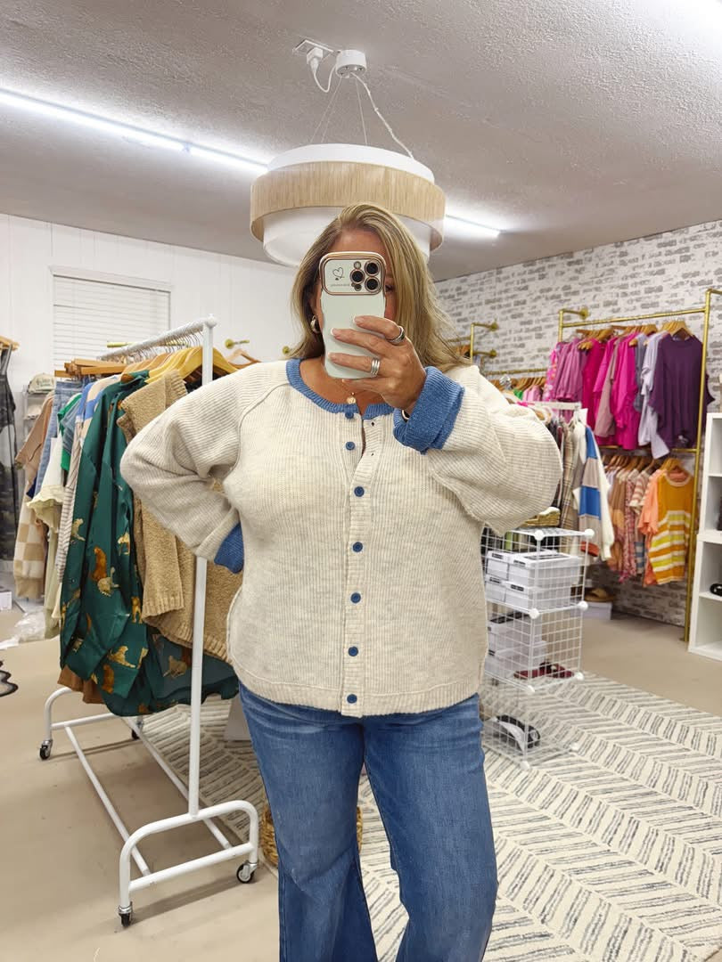 The Teresa | Neutral and Navy Cardigan