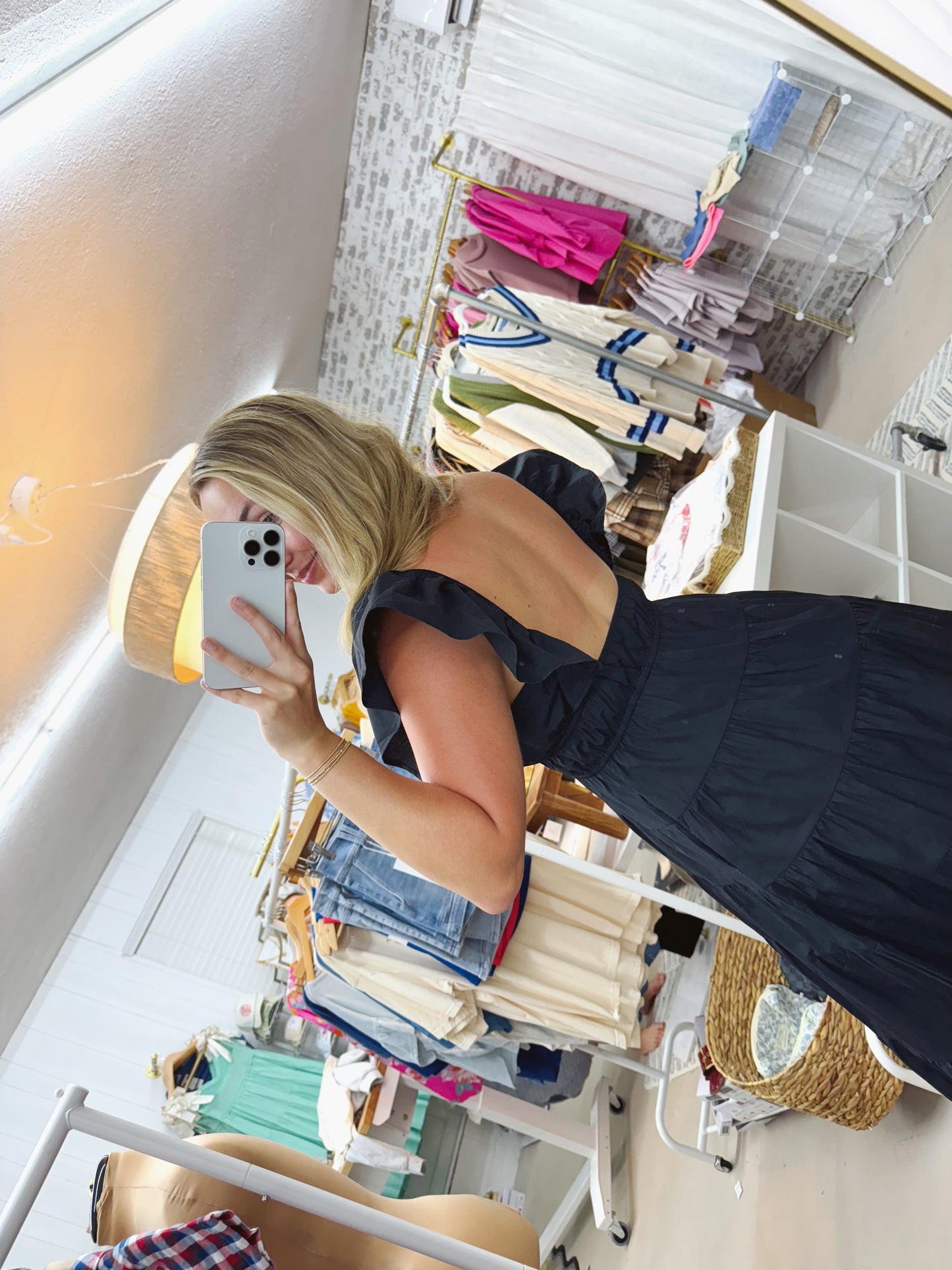 The Lena | Black Poplin Tiered Maxi Dress