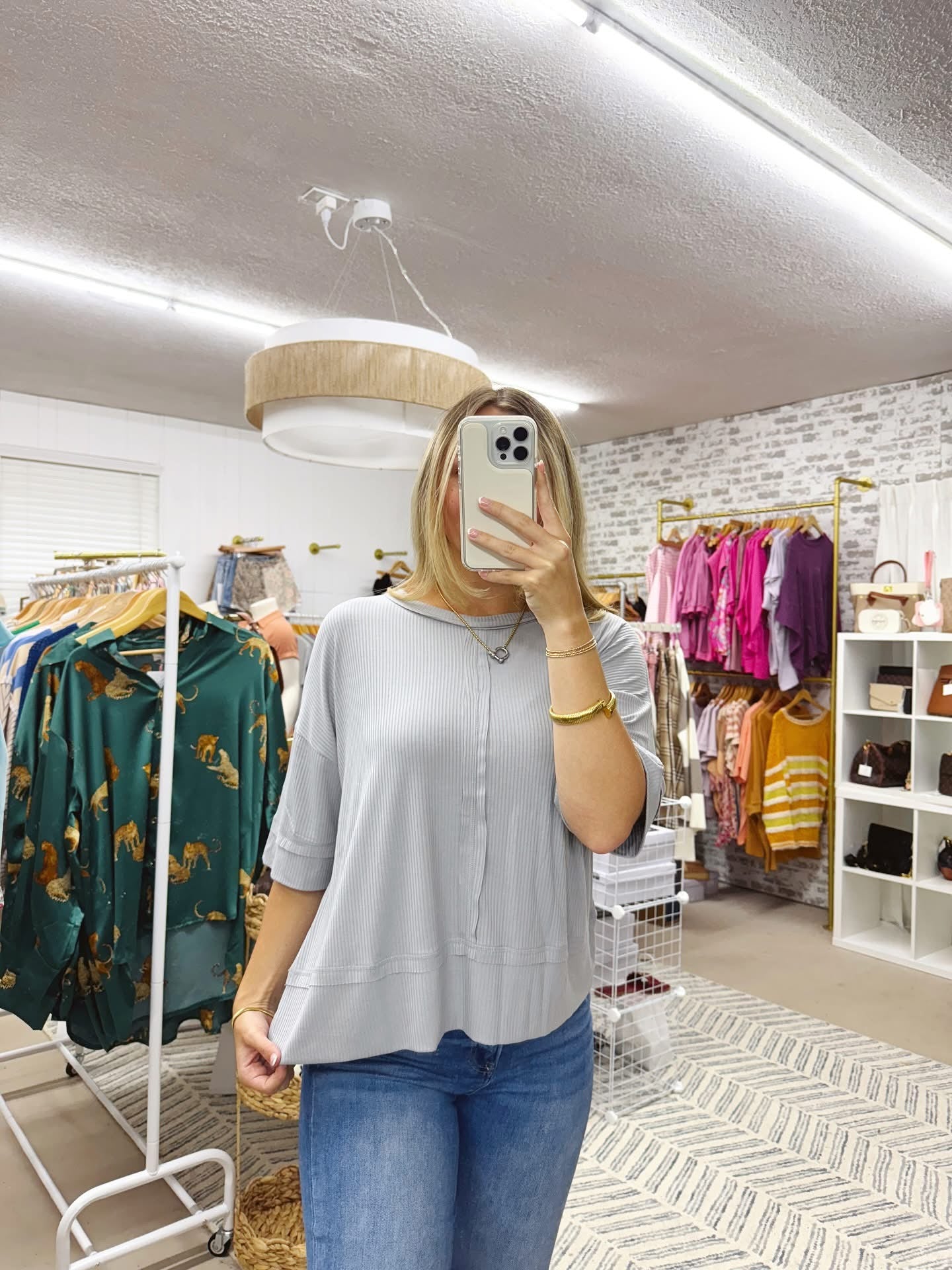 The Tia | Grey Ribbed Boatneck Tee