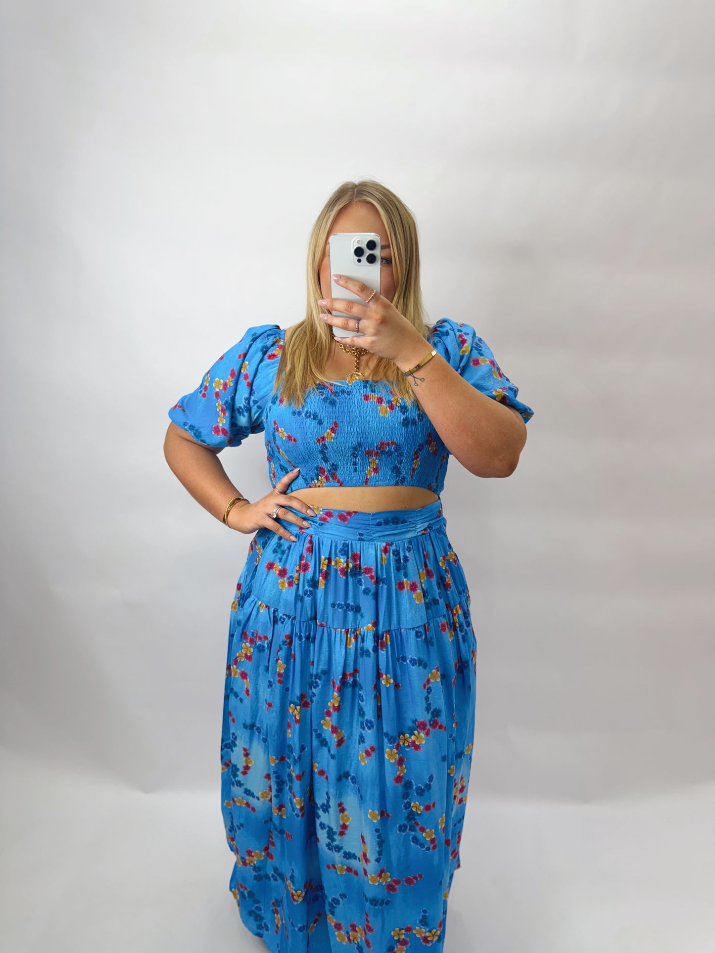 The Kelian | Blue Floral Skirt Set