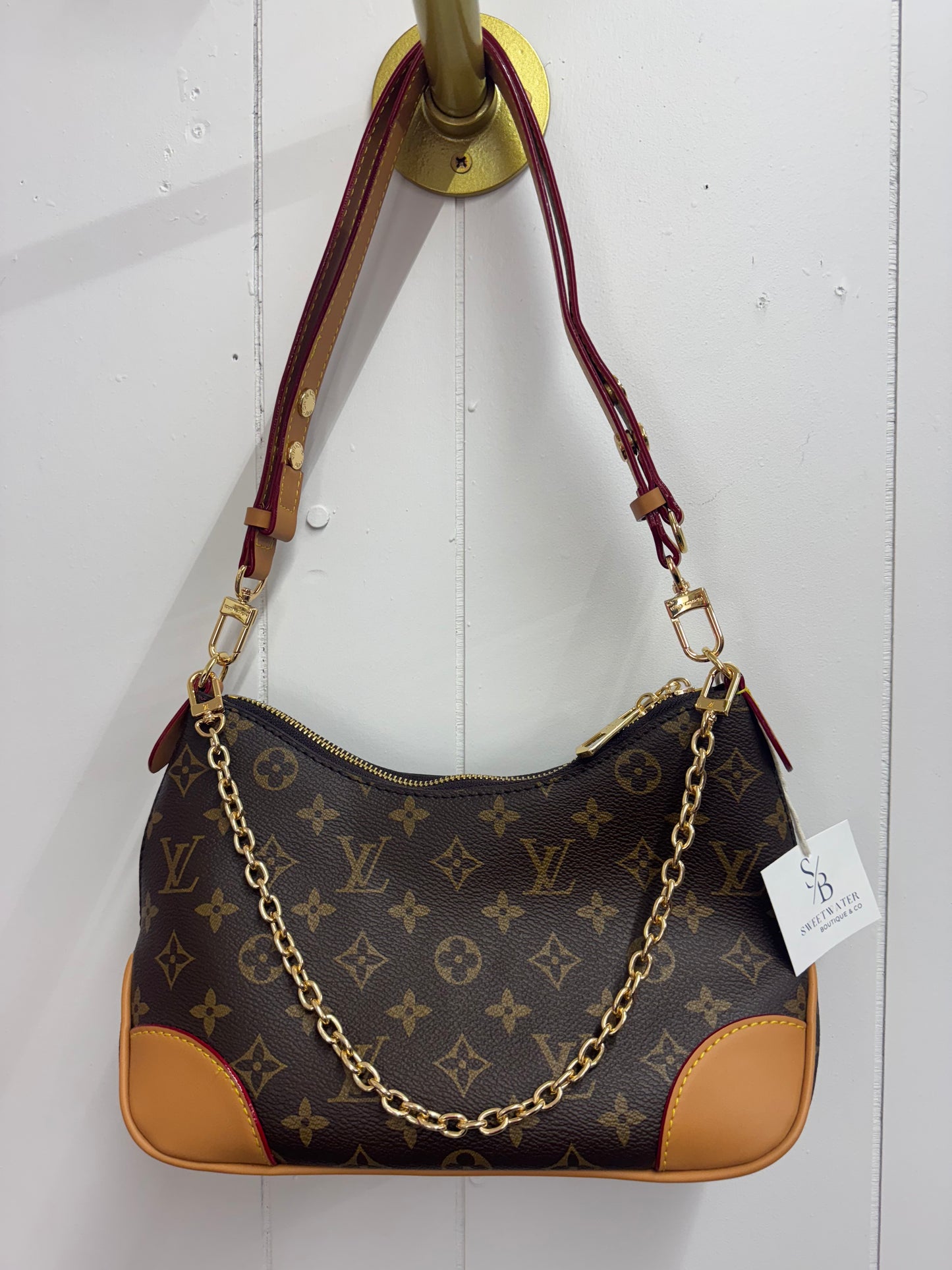 L/V Inspired Structured Logo Shoulder Bag