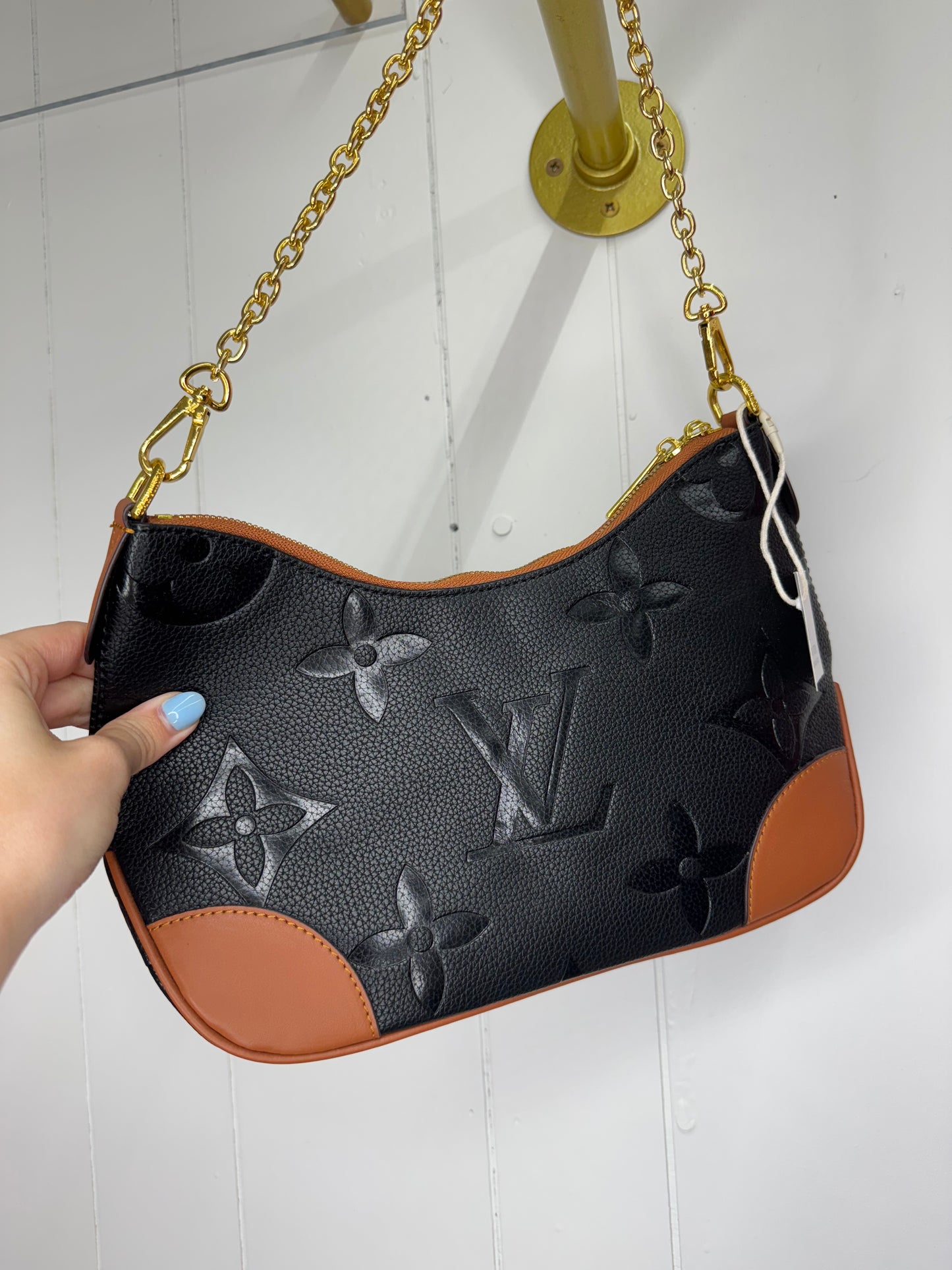 L/V Inspired Structured Embossed Shoulder Bag