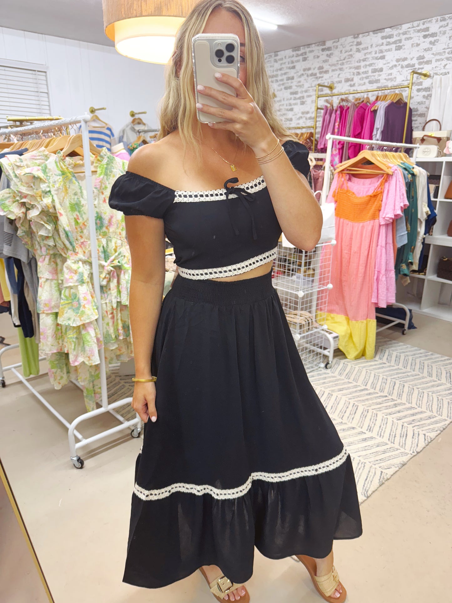 The Sharla | Black Lace Trim Skirt Set