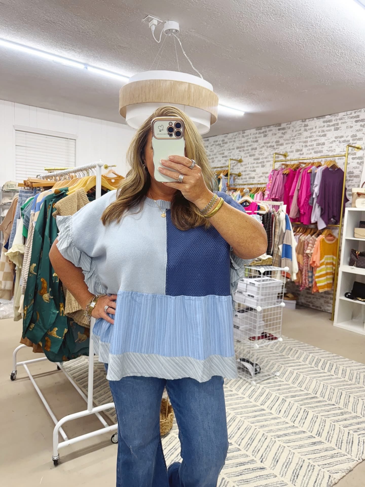 The Marley | Blue Colorblock Textured Top