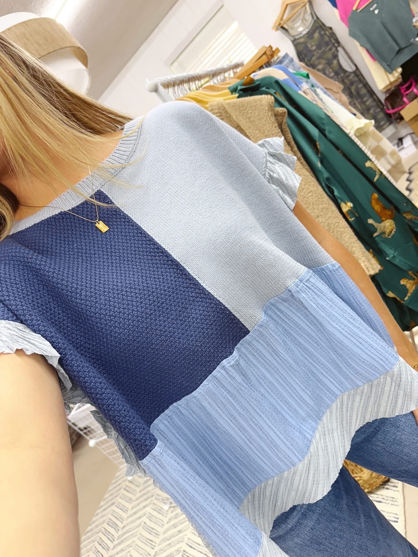 The Marley | Blue Colorblock Textured Top