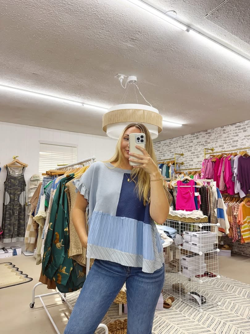 The Marley | Blue Colorblock Textured Top
