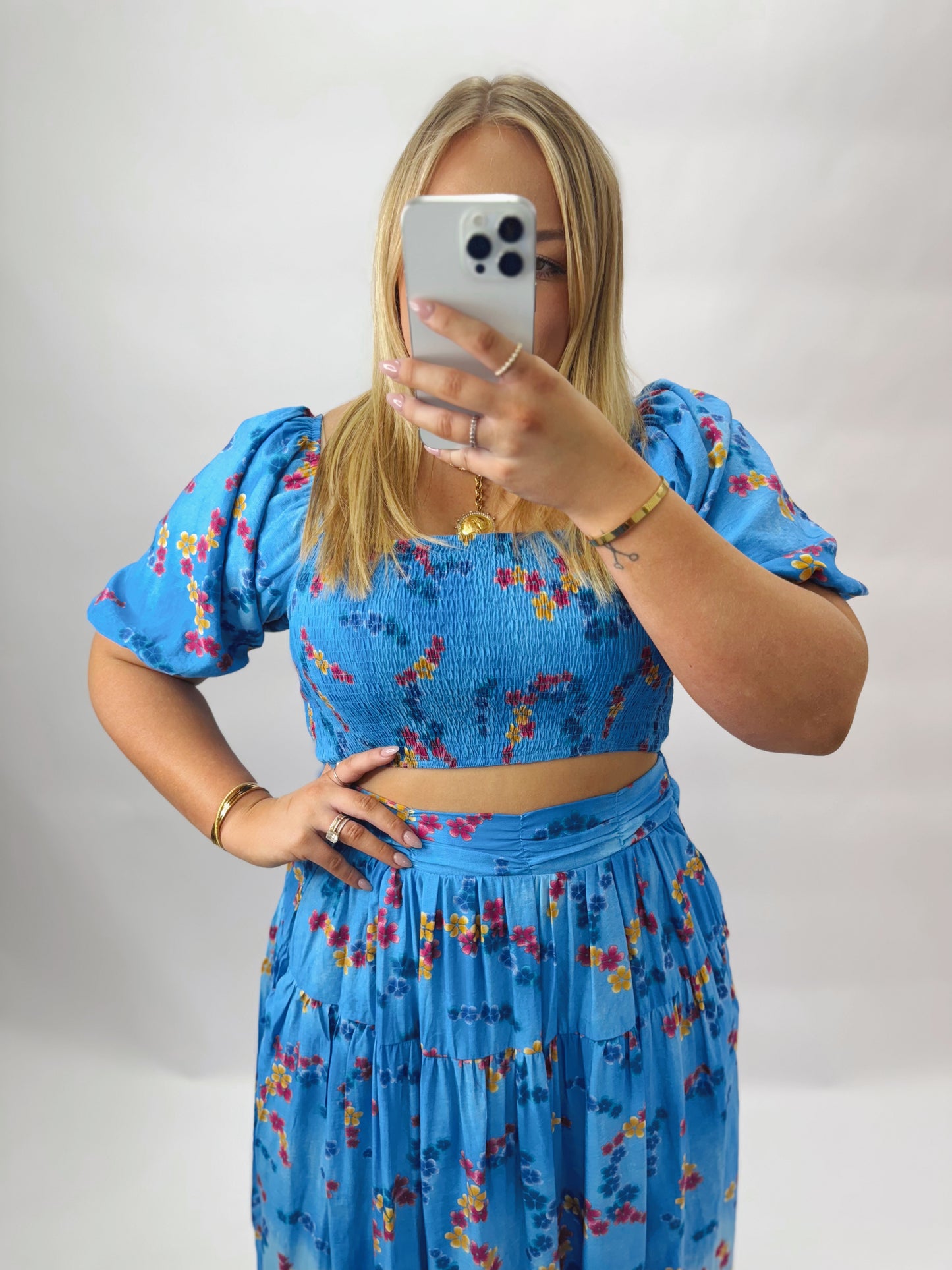 The Kelian | Blue Floral Skirt Set