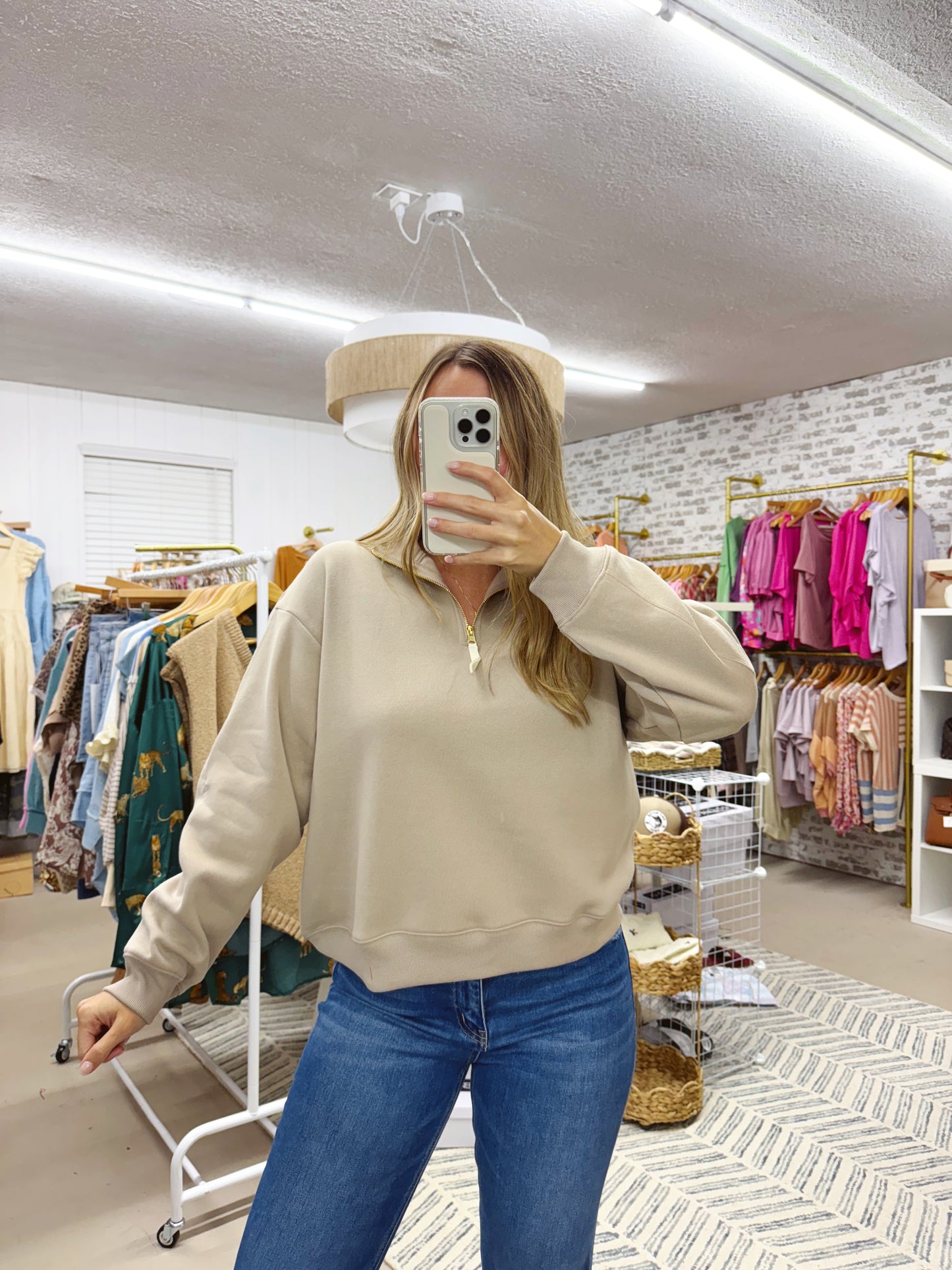 The Sommer | Tan Quarter Zip Sweatshirt