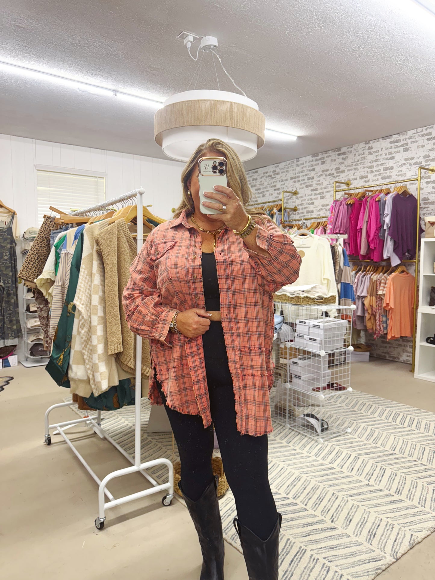 The Gretchen | Oversized Coral Cream Flannel
