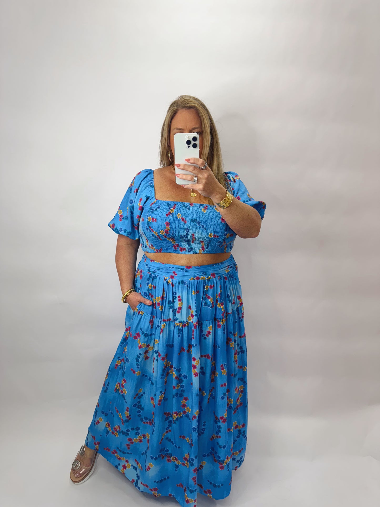 The Kelian | Blue Floral Skirt Set