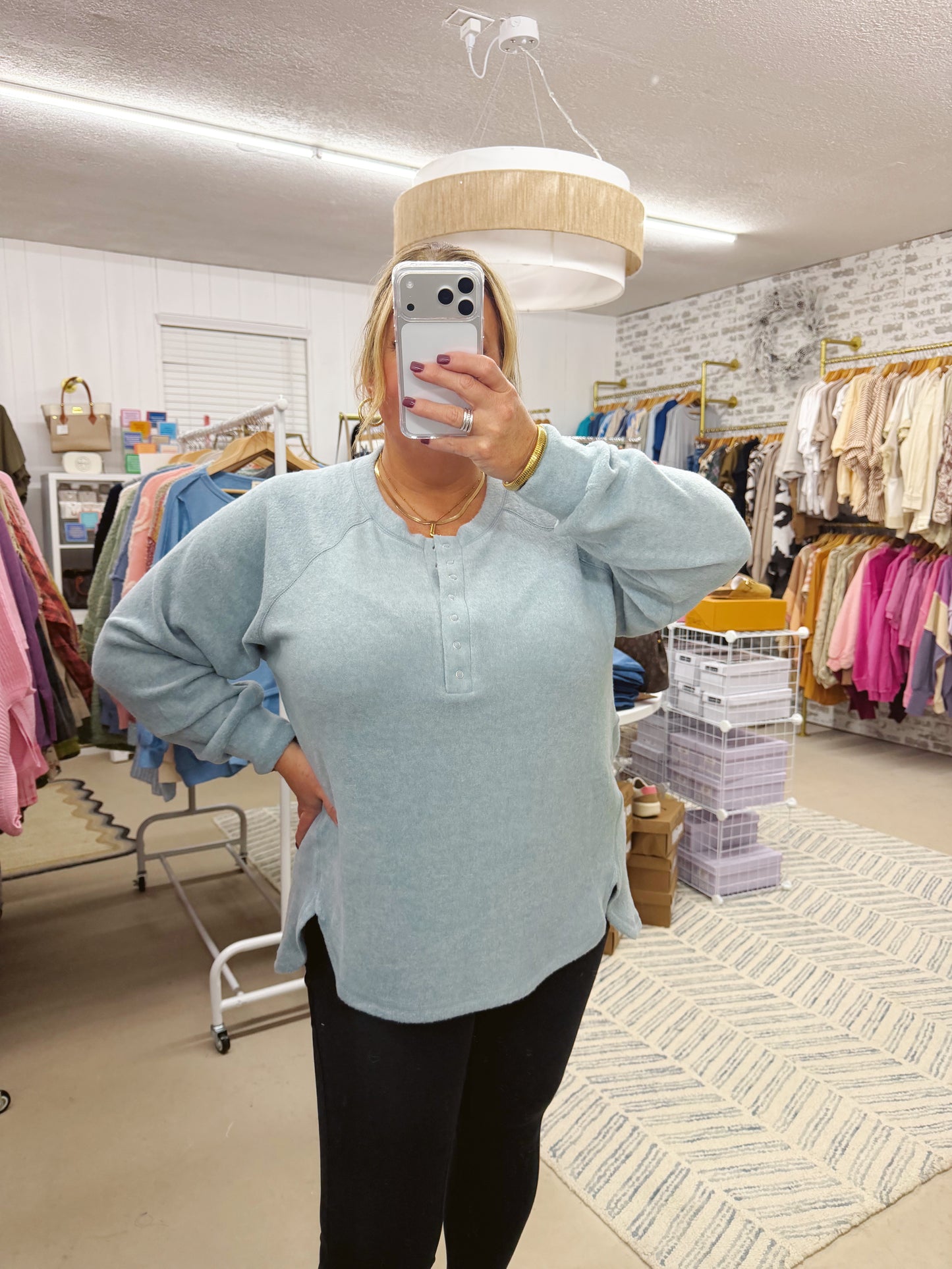 The Gloria | Blue Grey 7 Button Henley