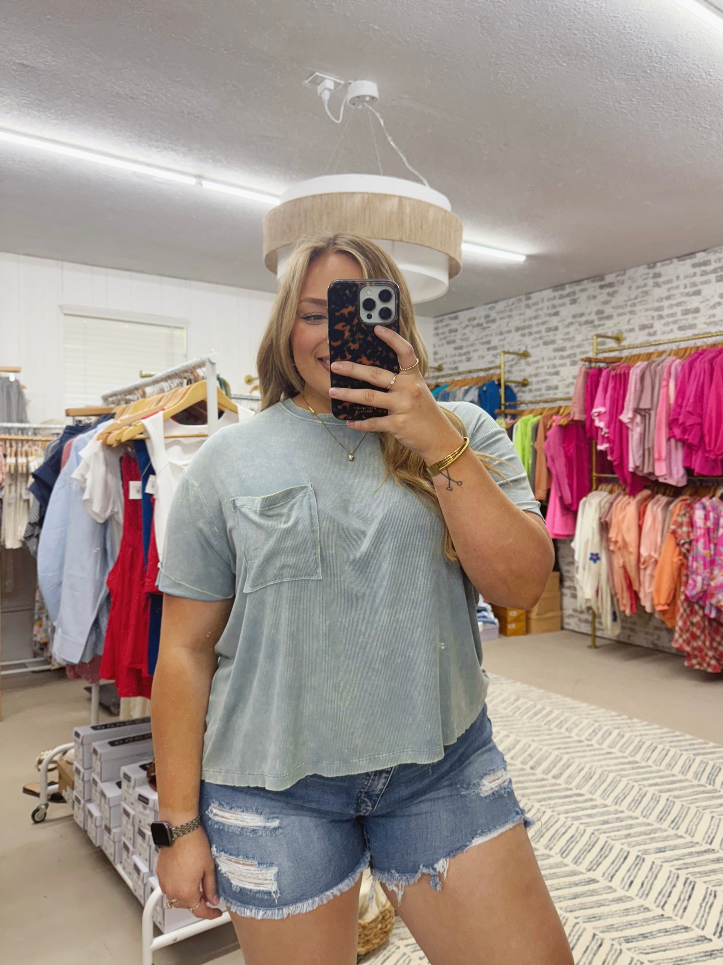 The Scarlett | Ash Blue Slouchy Pocket Tee