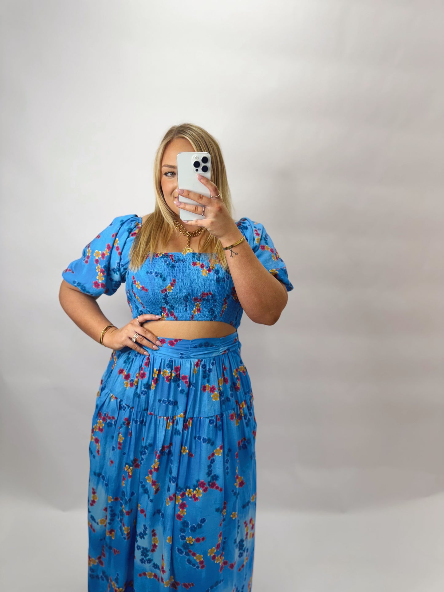 The Kelian | Blue Floral Skirt Set