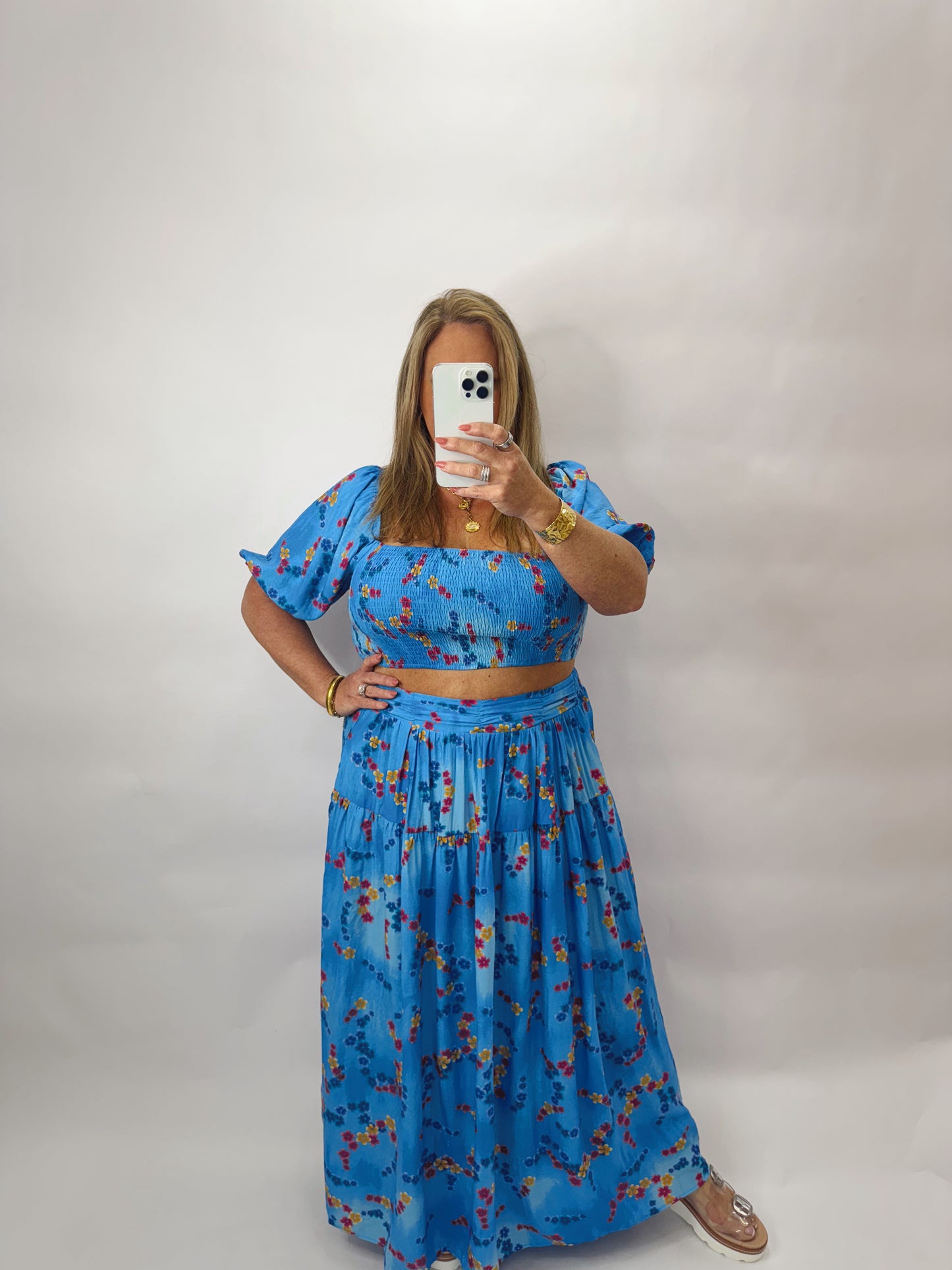 The Kelian | Blue Floral Skirt Set