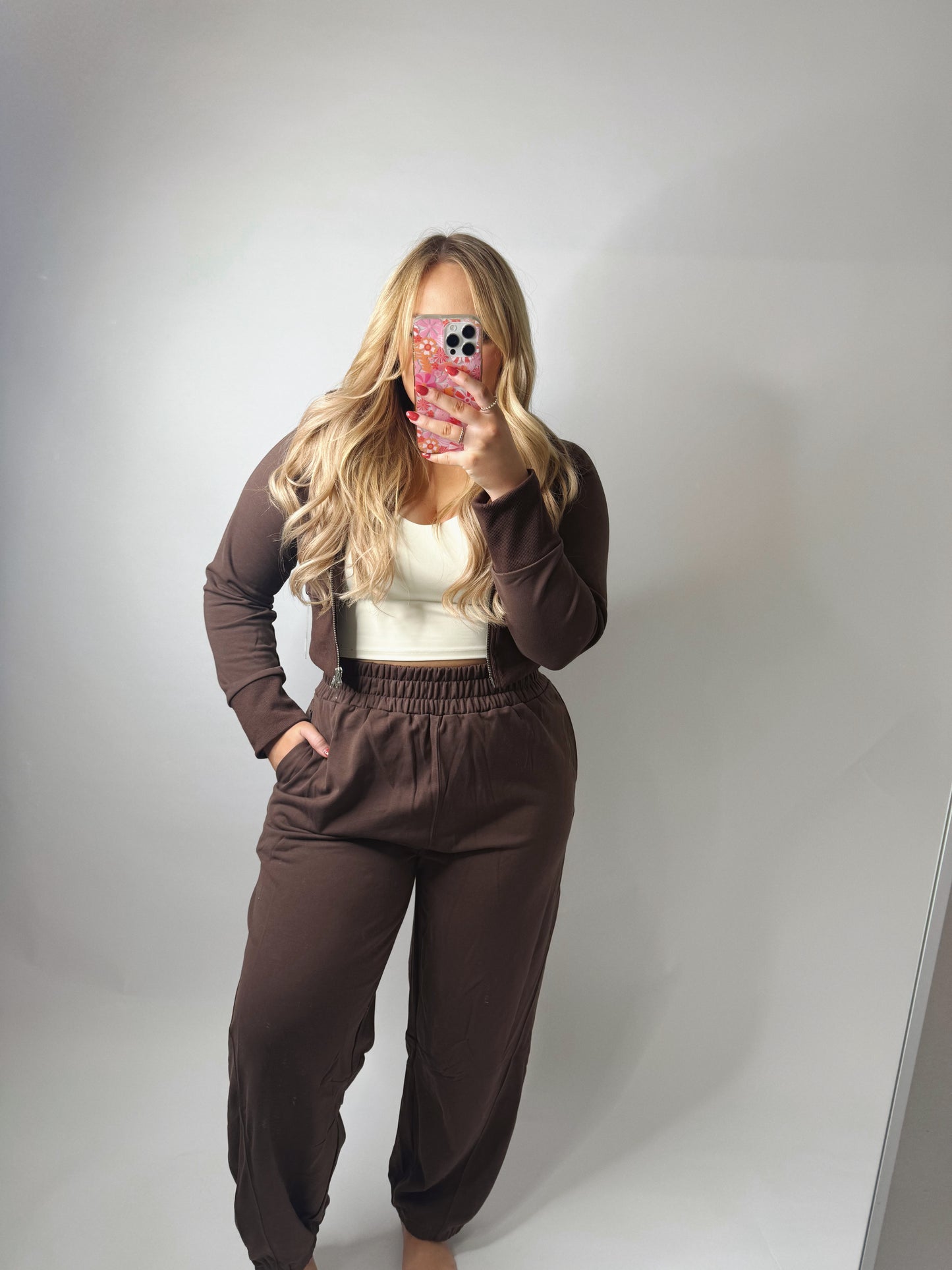 The Kailey | Brown Crop Jacket and Joggers