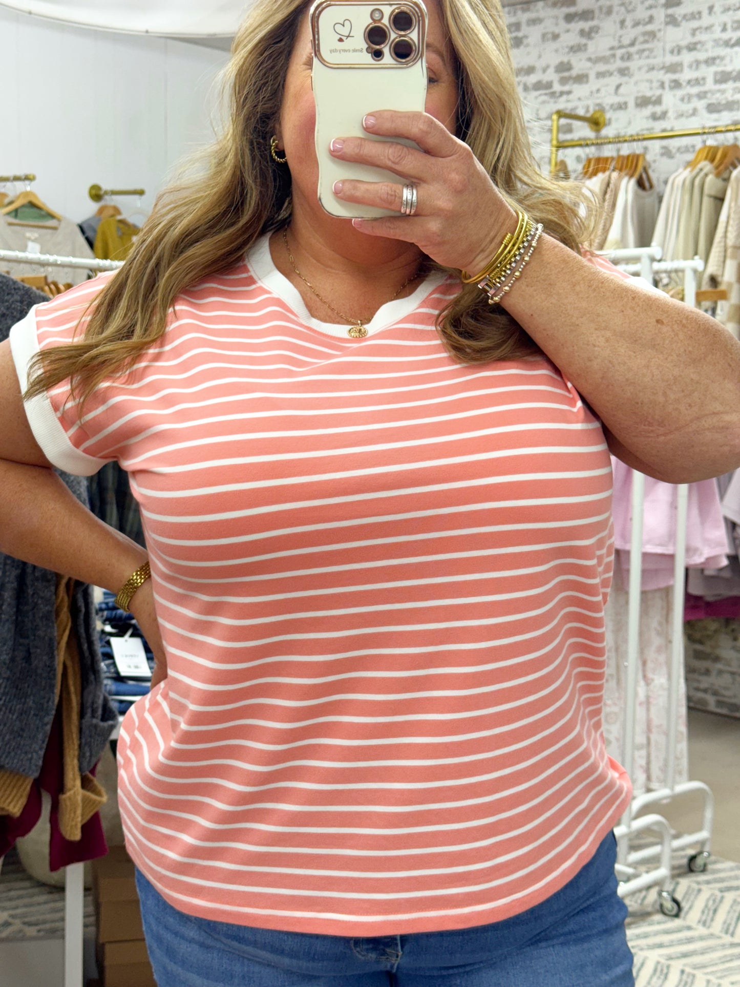The Coastal Stripe Tee | Coral
