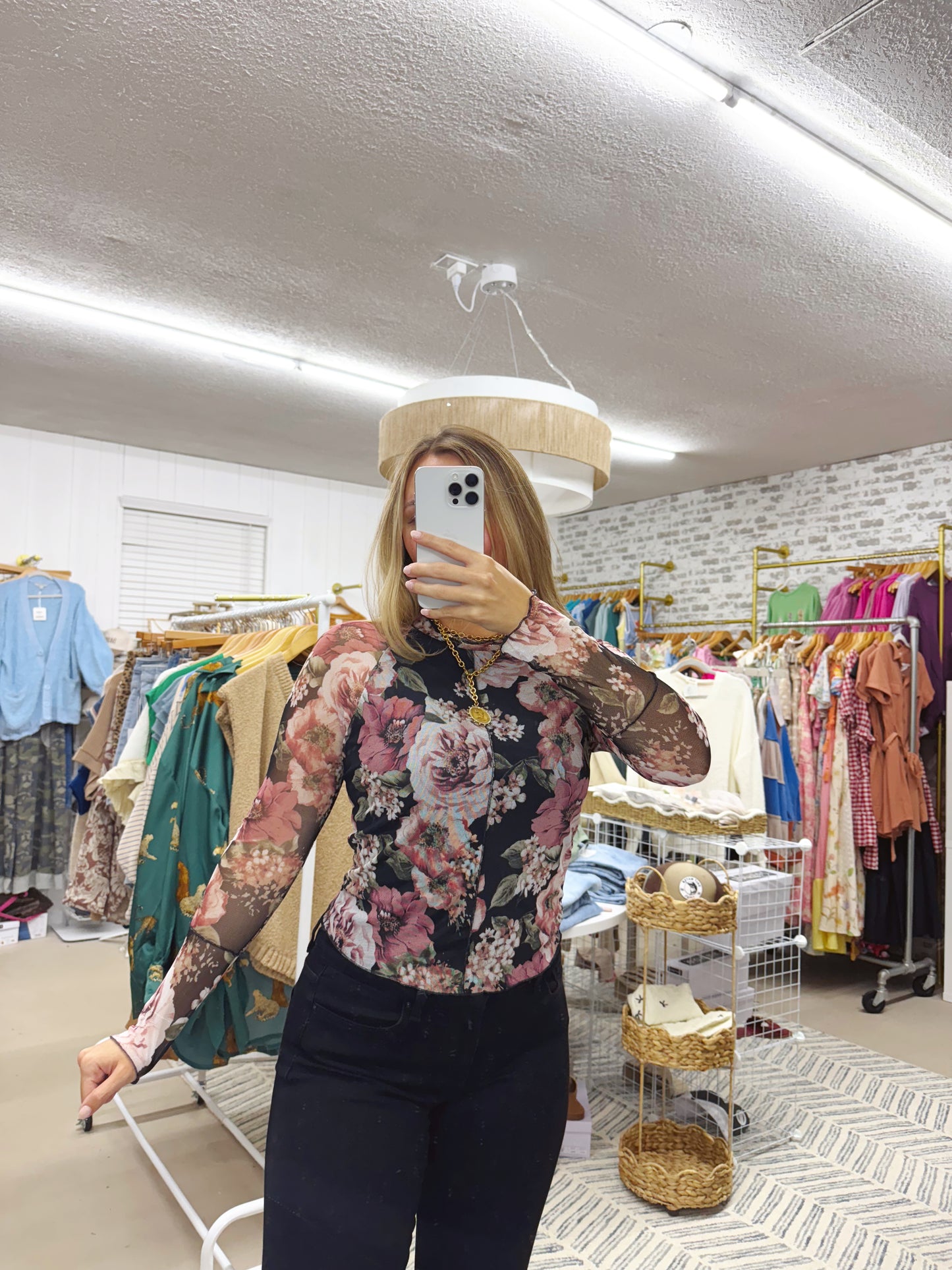 The Sue | Floral Mesh Sleeve Top