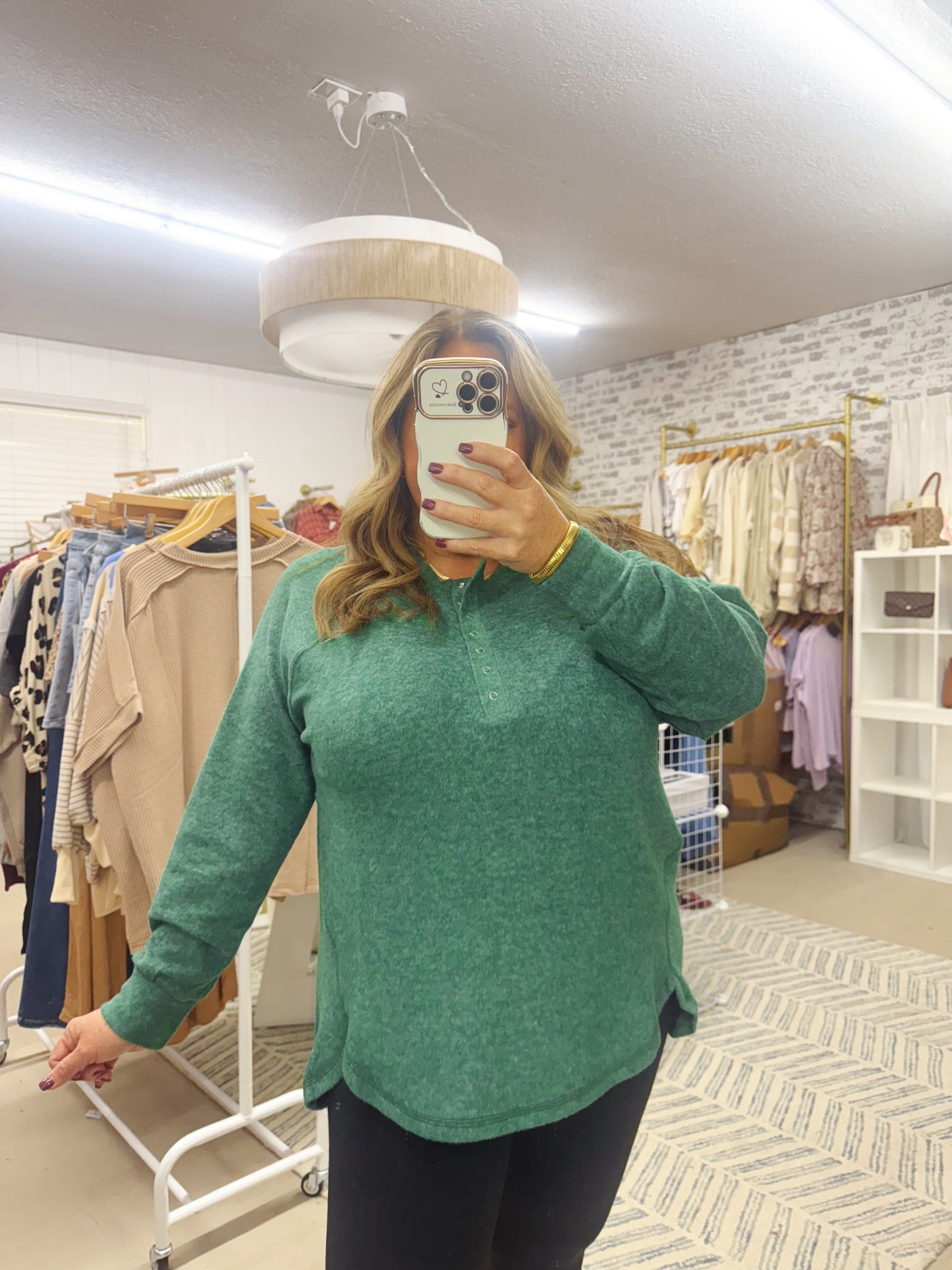 The Gloria | Green 7 Button Henley