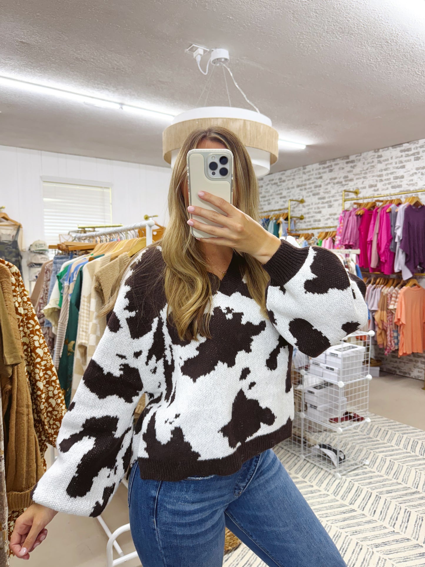 The Linley | Brown Cow Print Sweater