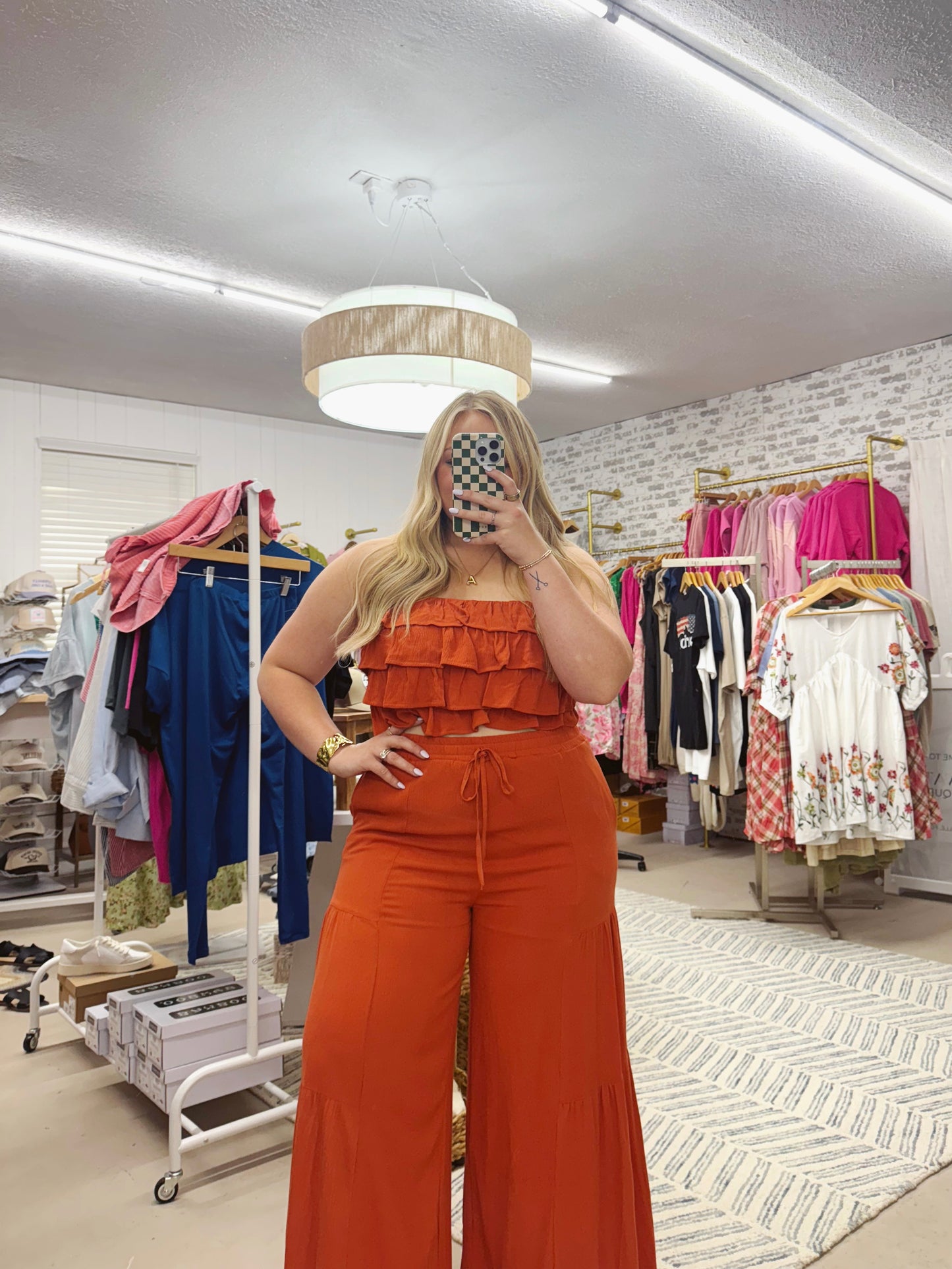 The Jessie | Rust Ruffle Top and Pants Set