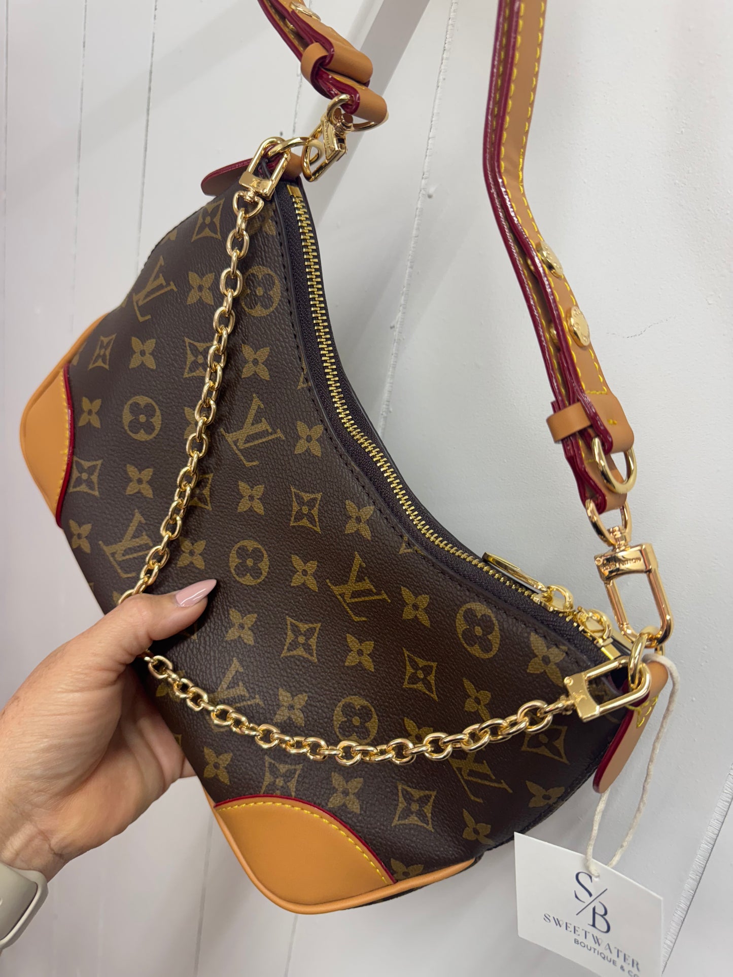 L/V Inspired Structured Logo Shoulder Bag