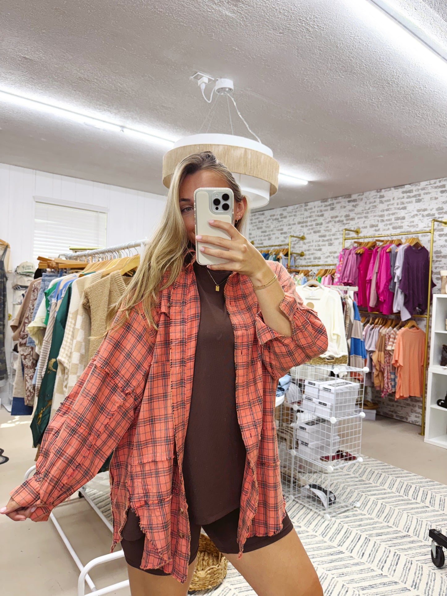 The Gretchen | Oversized Coral Cream Flannel