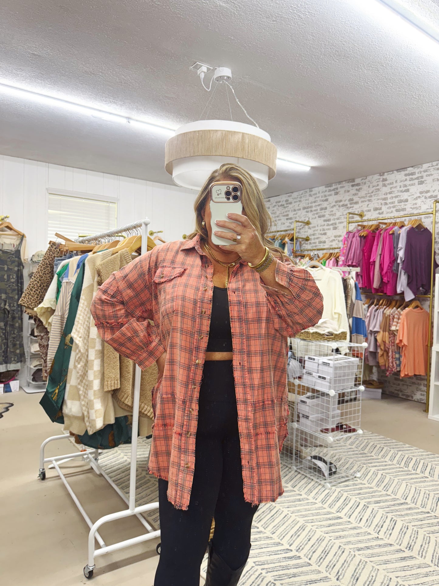 The Gretchen | Oversized Coral Cream Flannel