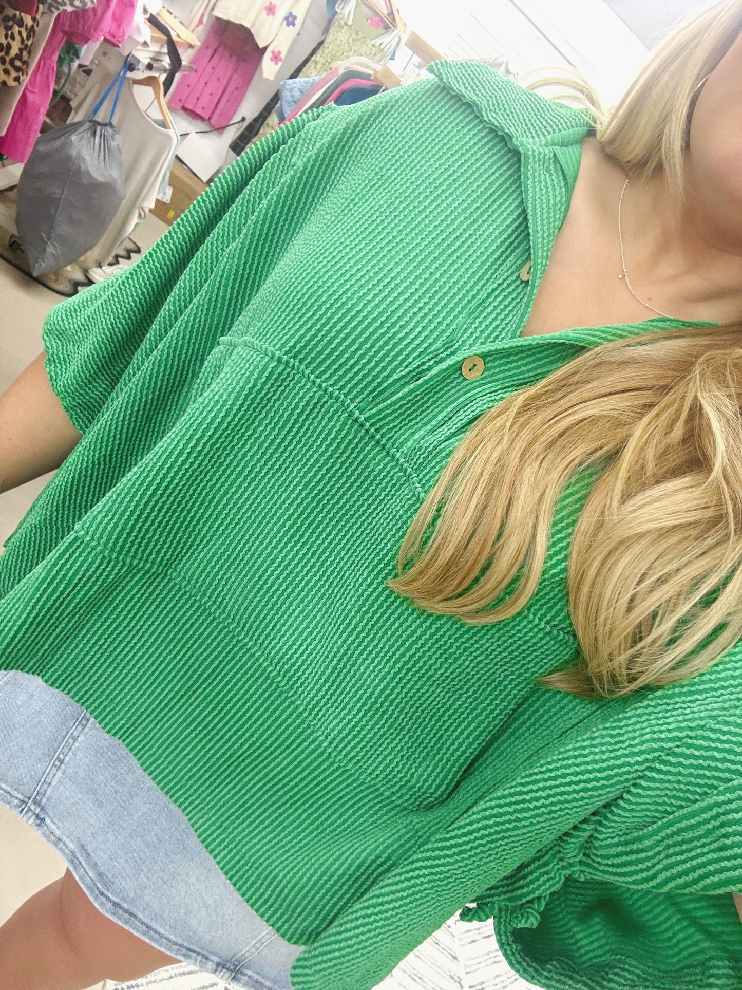 The Karla | Green Oversized Drawstring Sleeves Top
