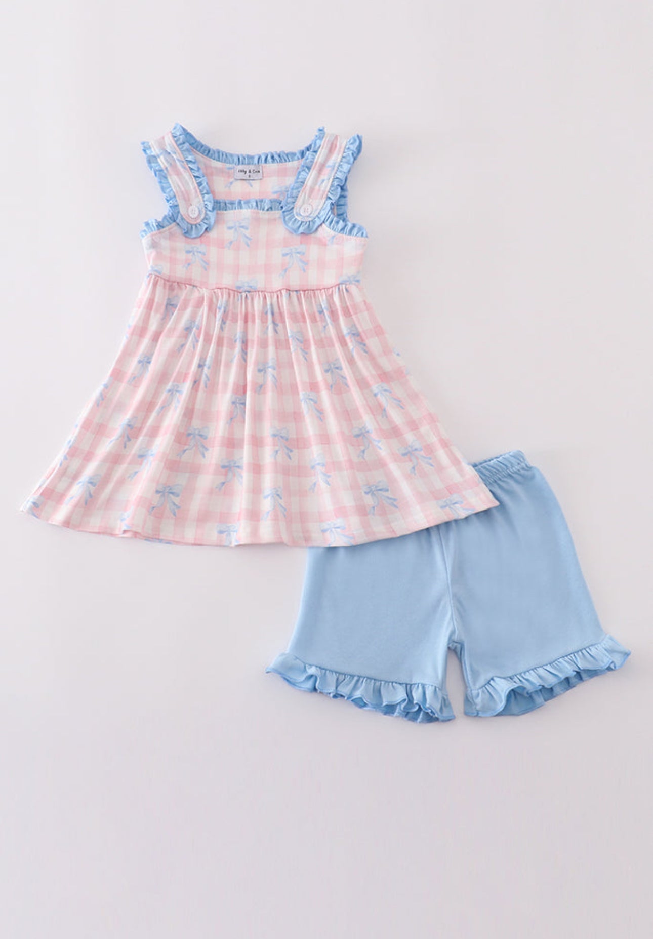 The Gracie | Pink Plaid Bow Shorts Set
