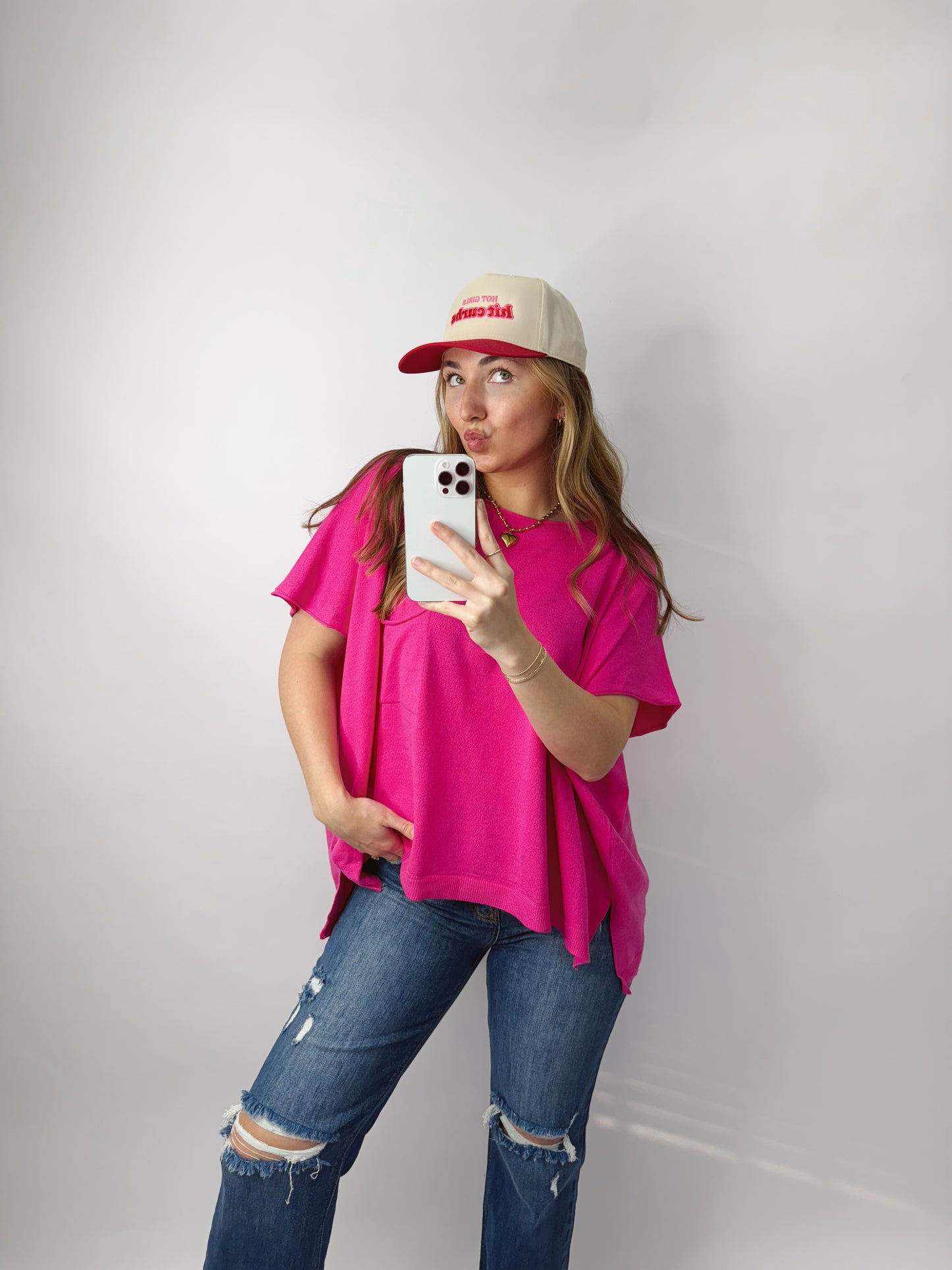 The Bailey | Pink Oversized Wide Neck Top
