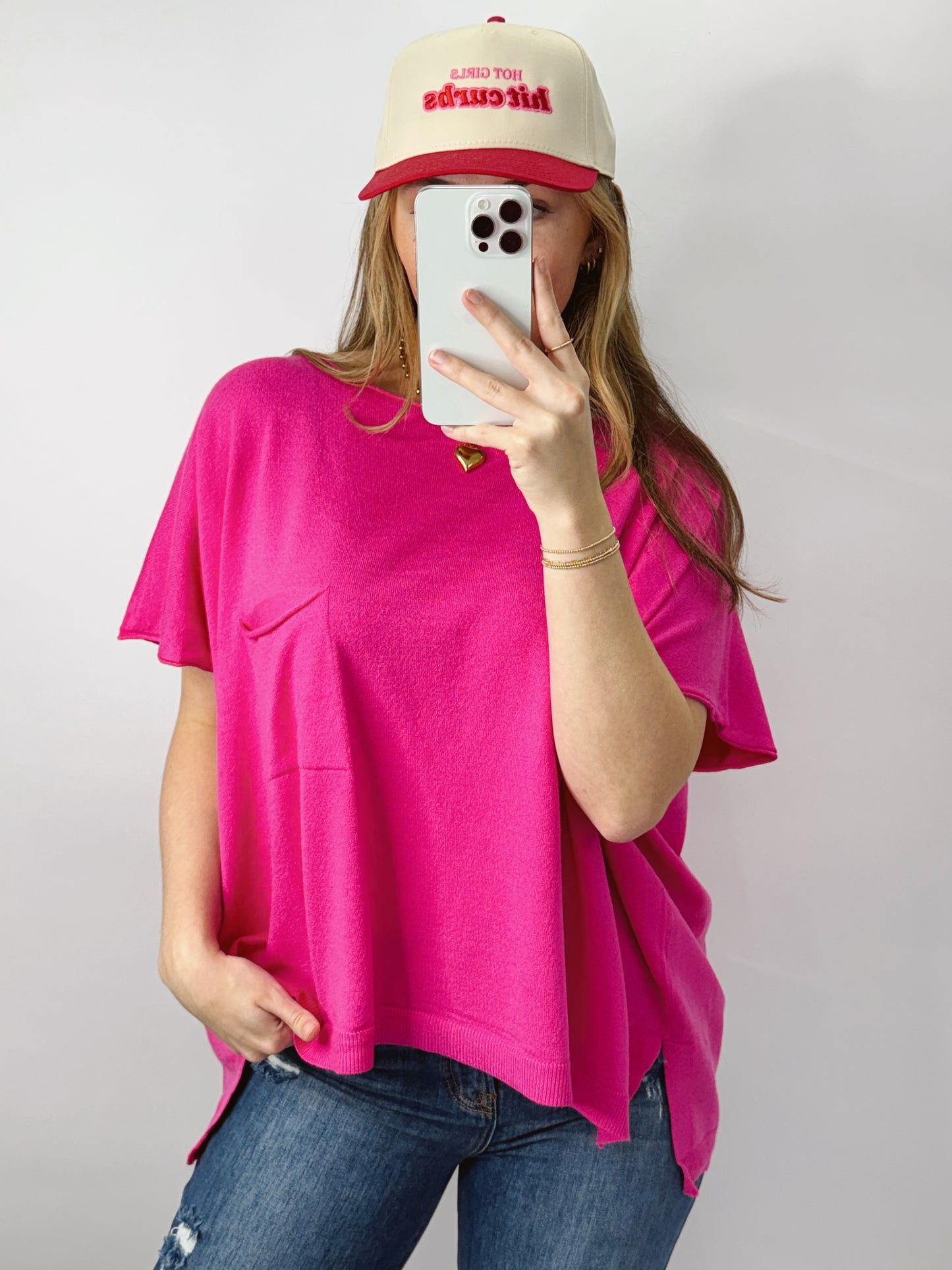 The Bailey | Pink Oversized Wide Neck Top