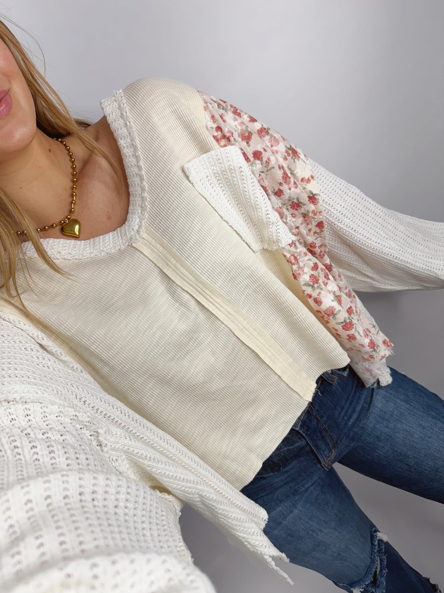 The Lacey | Cream Patchwork Top