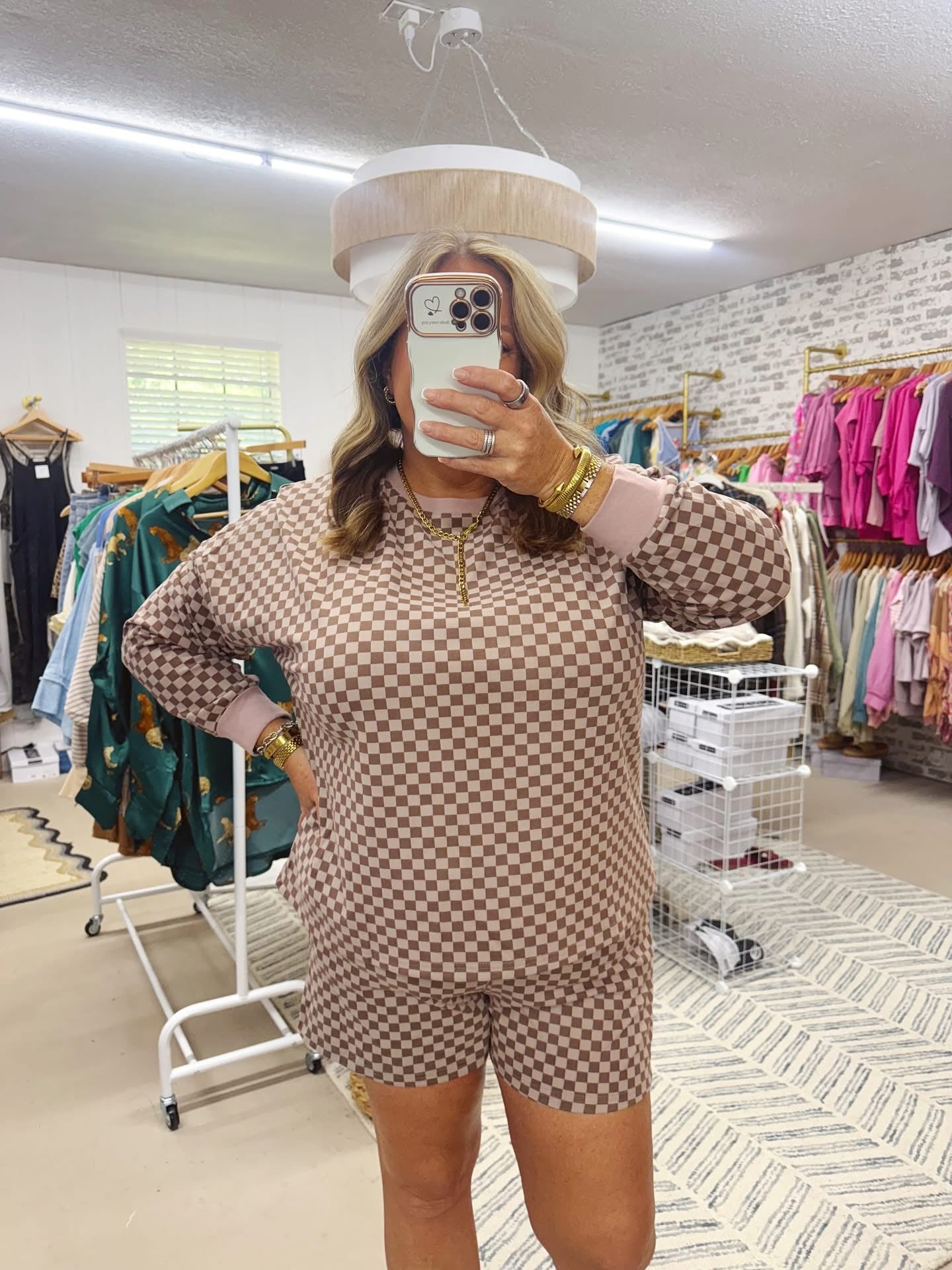 The Checkerboard Shorts Set |Mocha