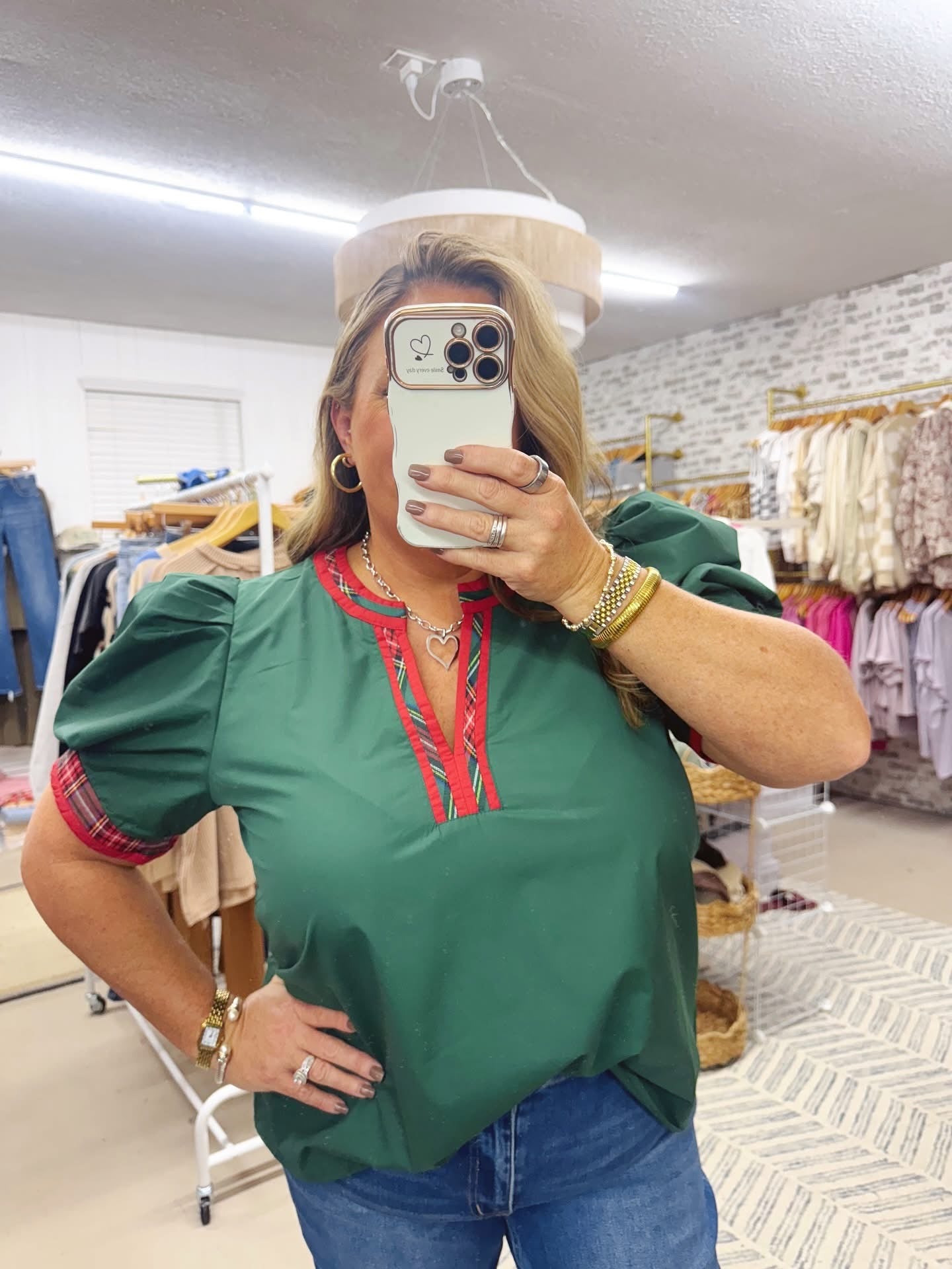 The Katherine | Plaid Trim Top