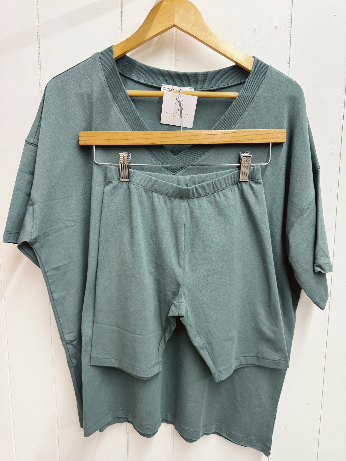 The Emma | V Neck Biker Short Set Ash Jade