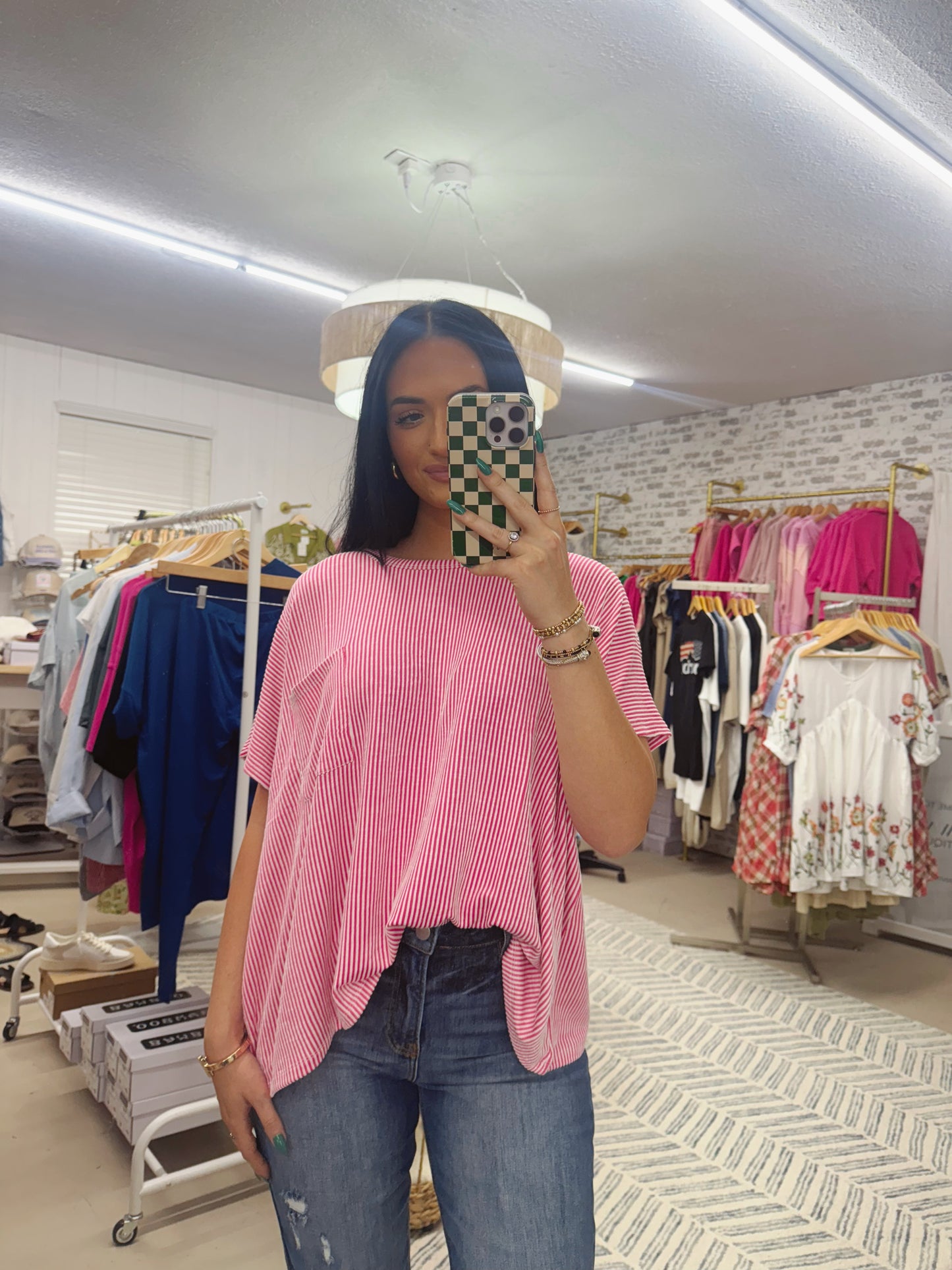 The Posie | Pink Ribbed Pocket Tee