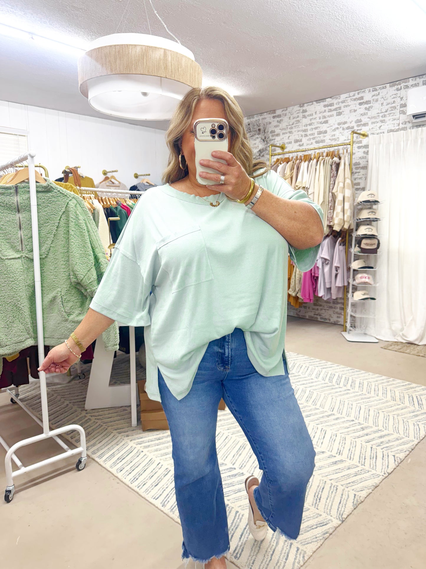 The Alex Ribbed Boyfriend Top | Mint