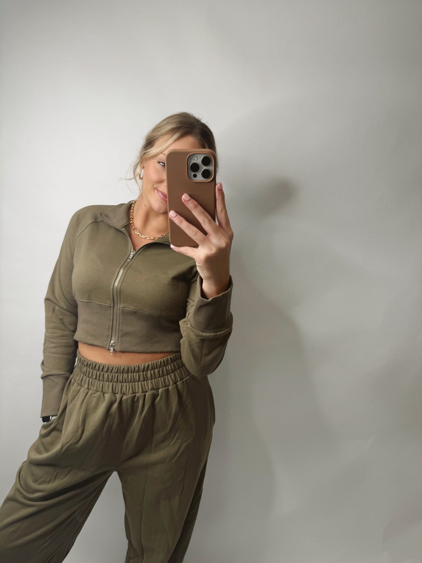 The Kailey | Olive Crop Jacket and Joggers