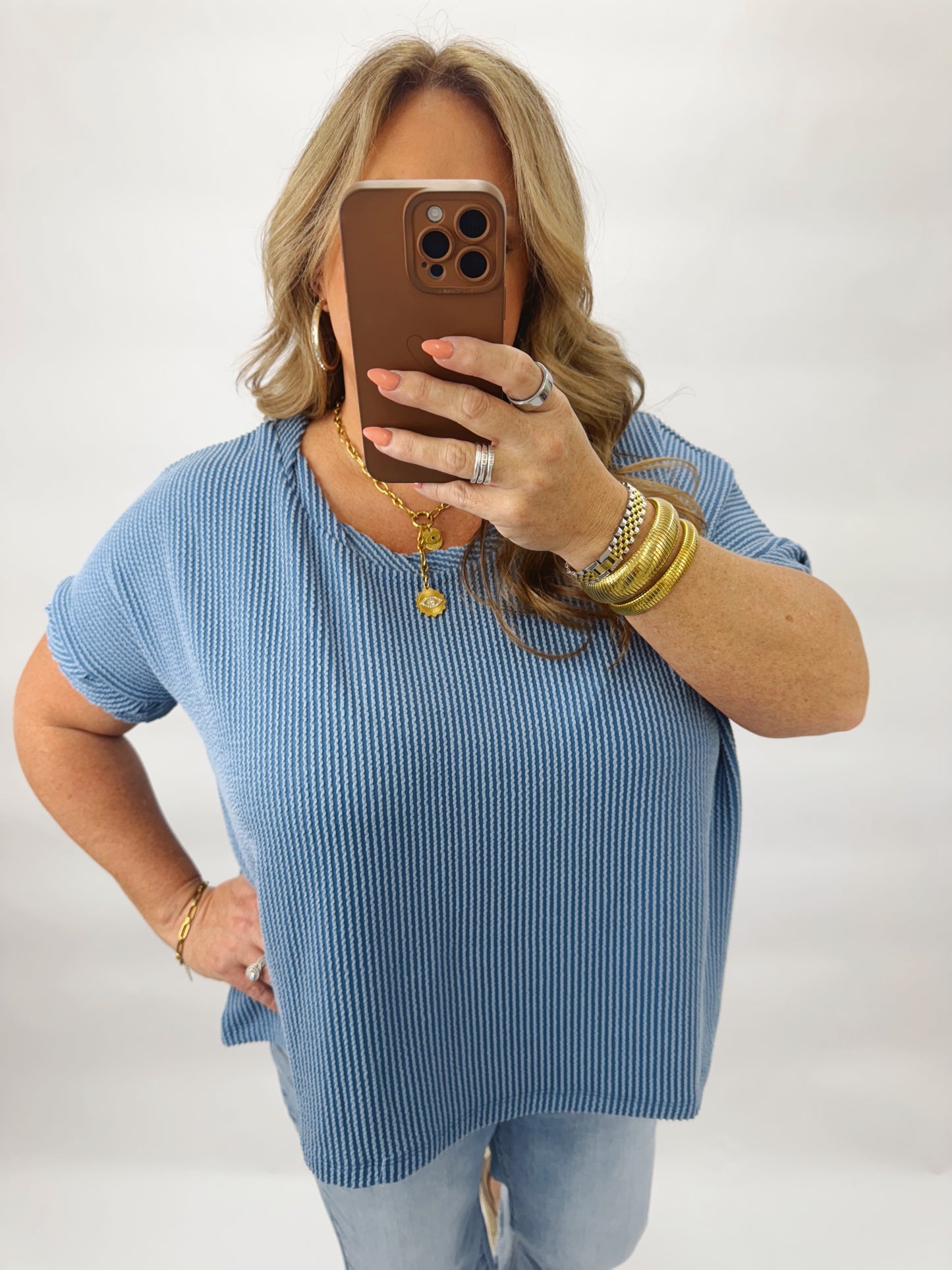 The Carina | Blue Ribbed Tee