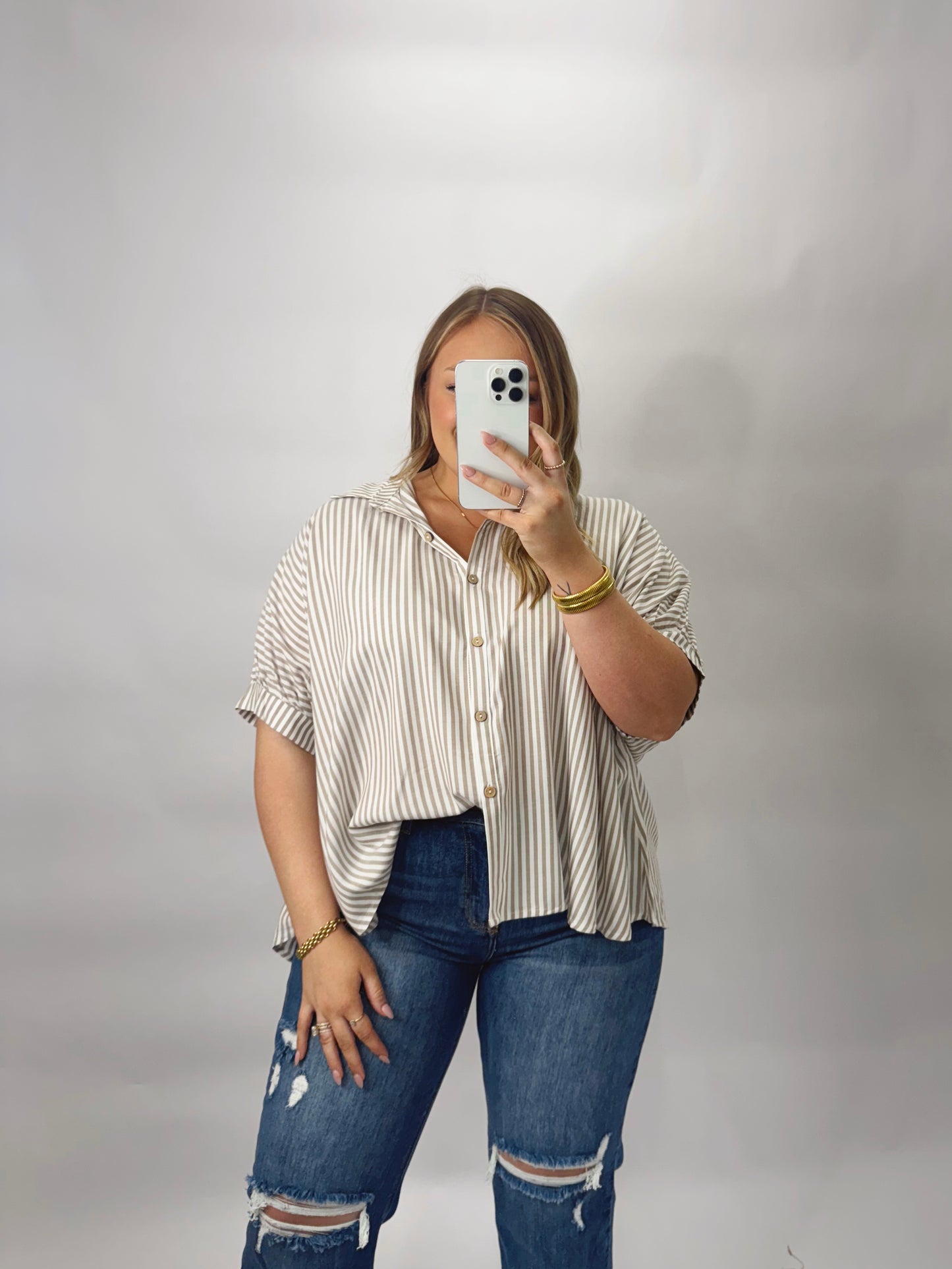 The Jaylen | Neutral Striped Button Up