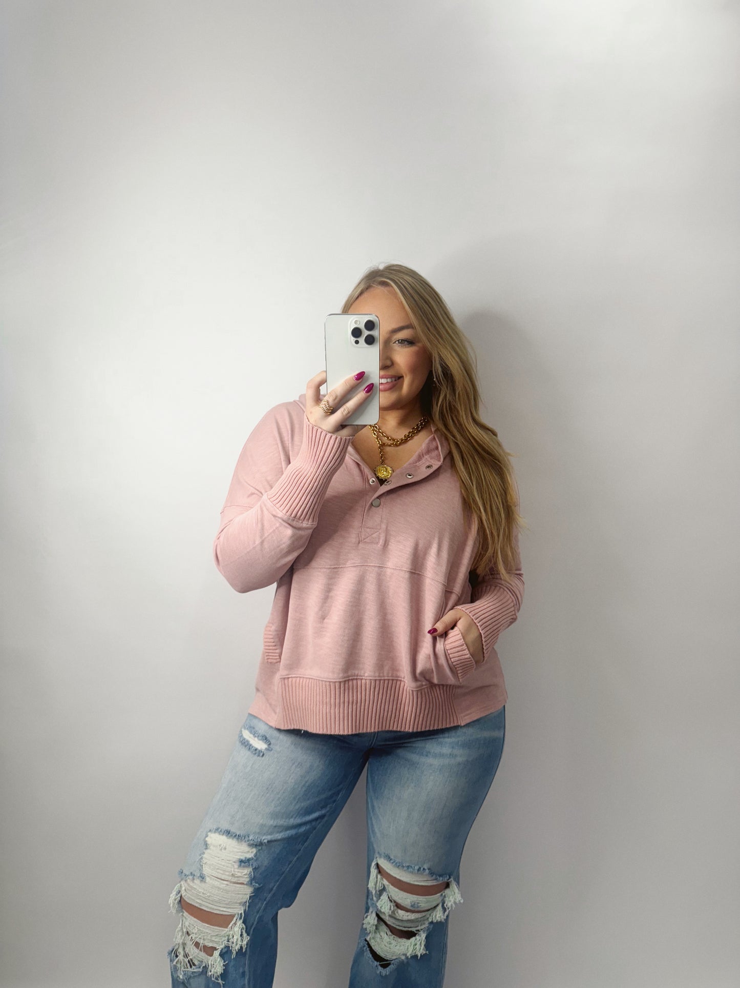 The Rosie | Pink Hooded Pullover
