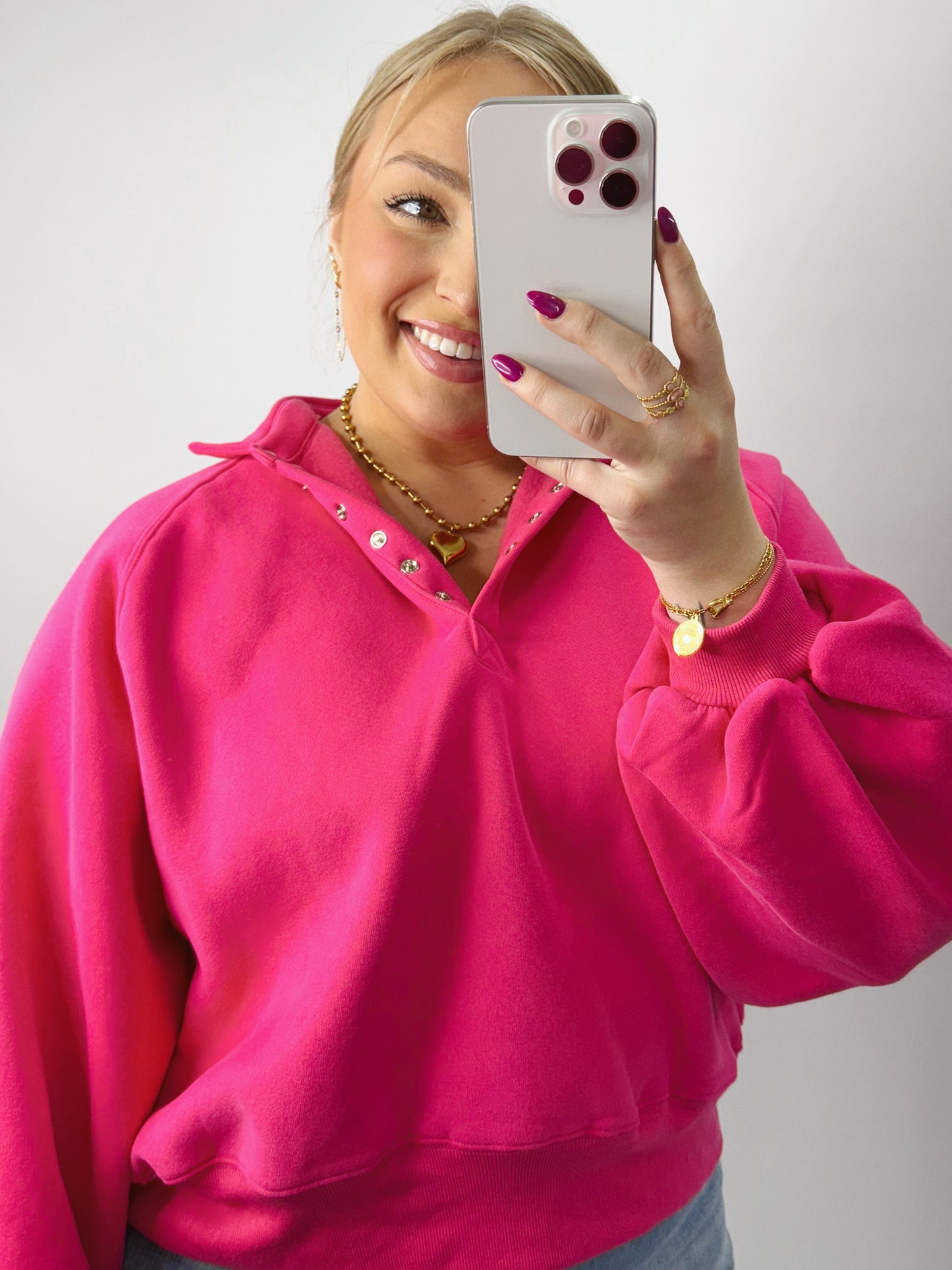 The Paige | Hot Pink Collared Pullover