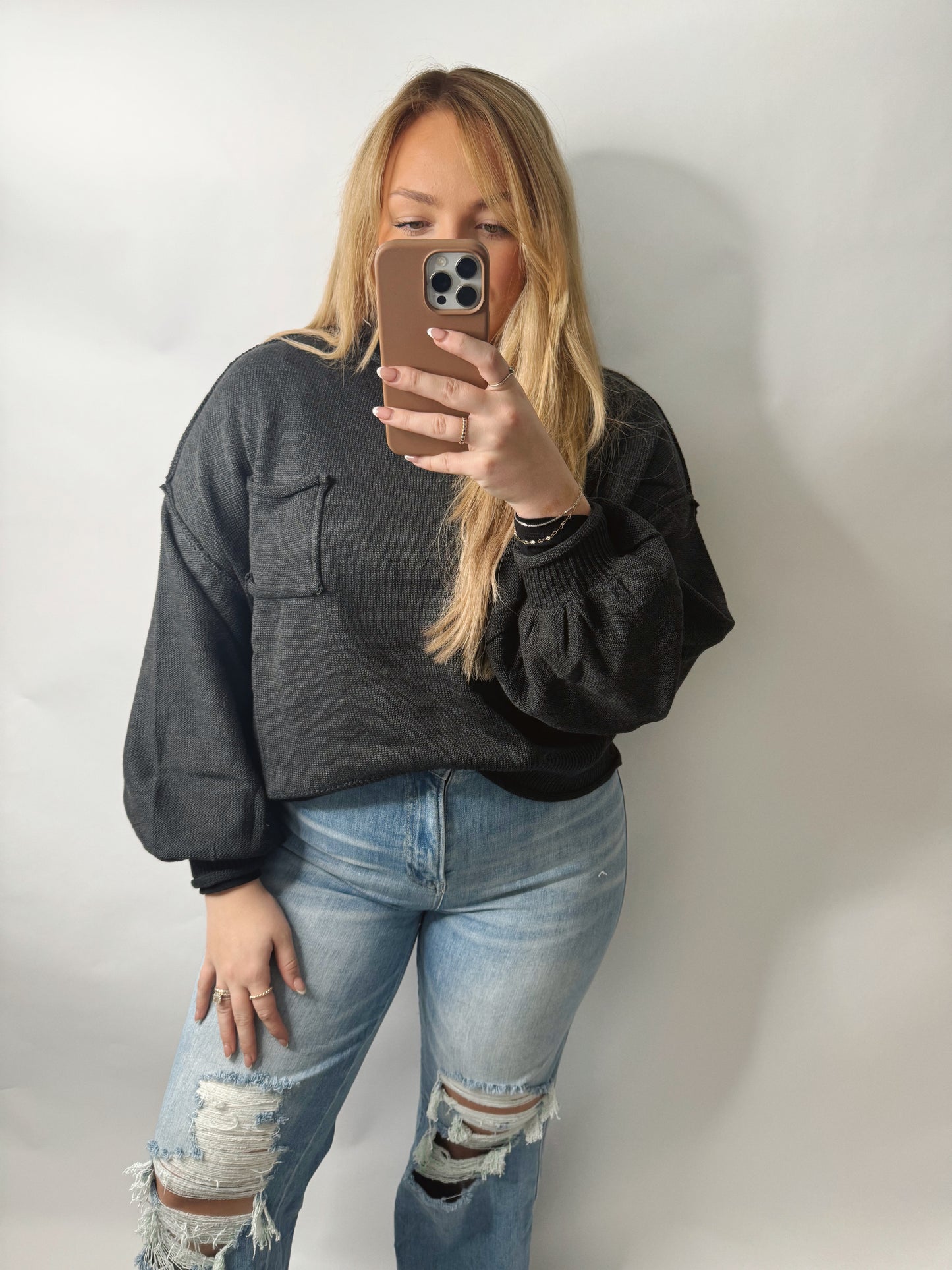 The Autumn | Charcoal Balloon Sleeve Sweater